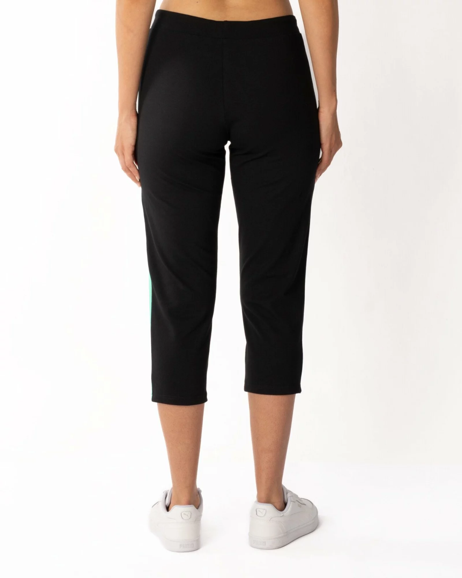 Pantaloni negri 3/4 inserție laterală verde