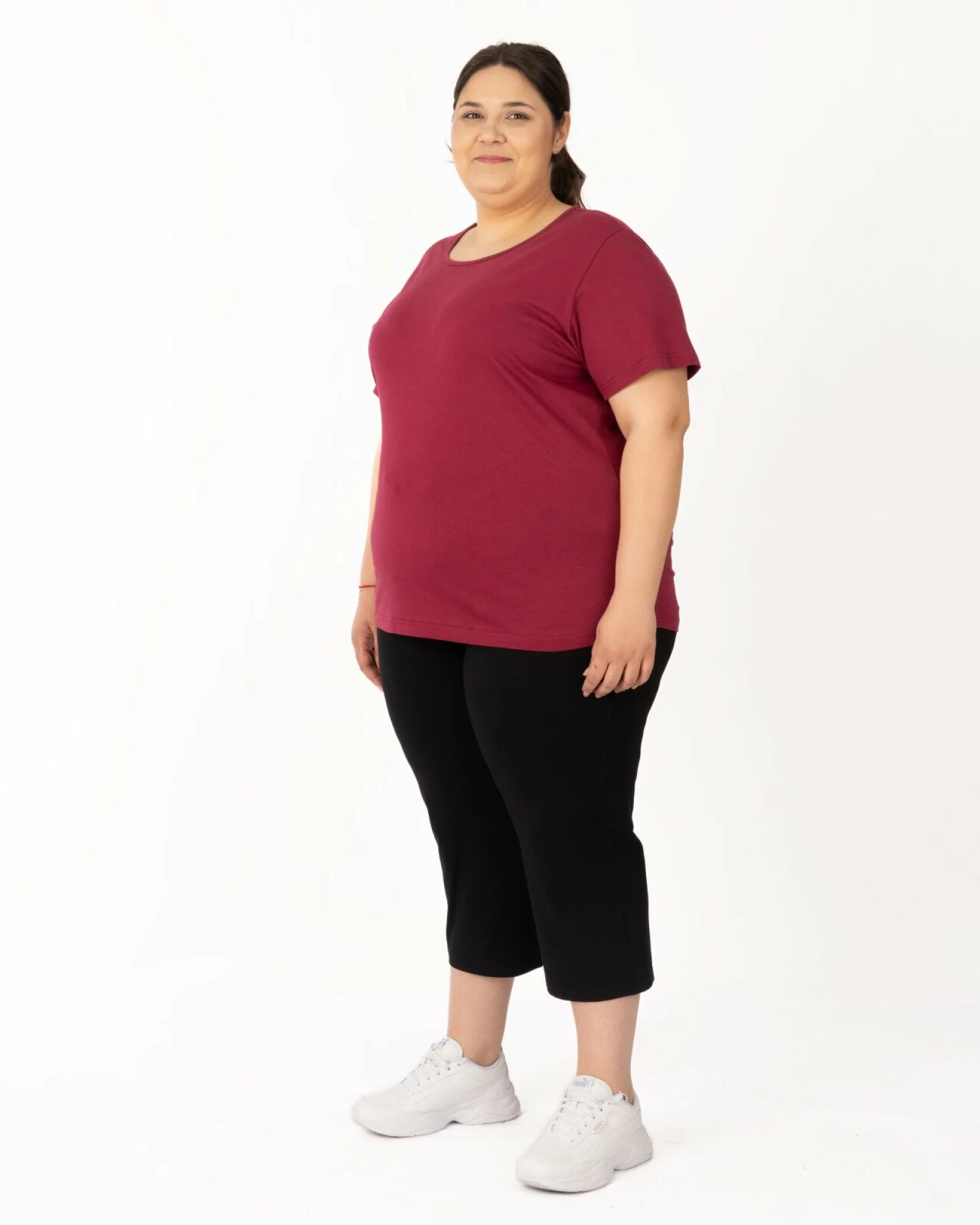 Pantaloni negri 3/4 mărimi mari cu buzunare aplicate
