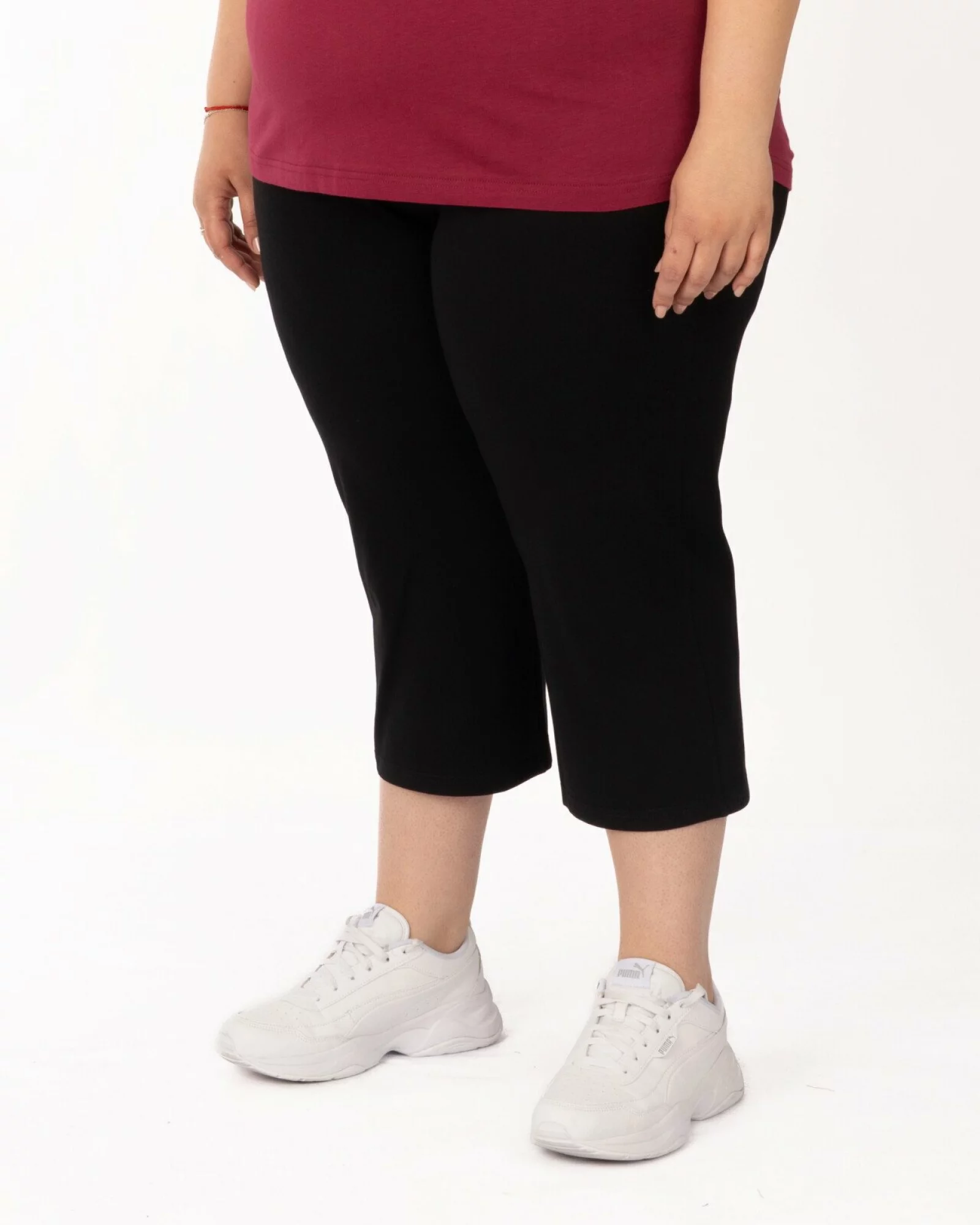 Pantaloni negri 3/4 mărimi mari cu buzunare aplicate