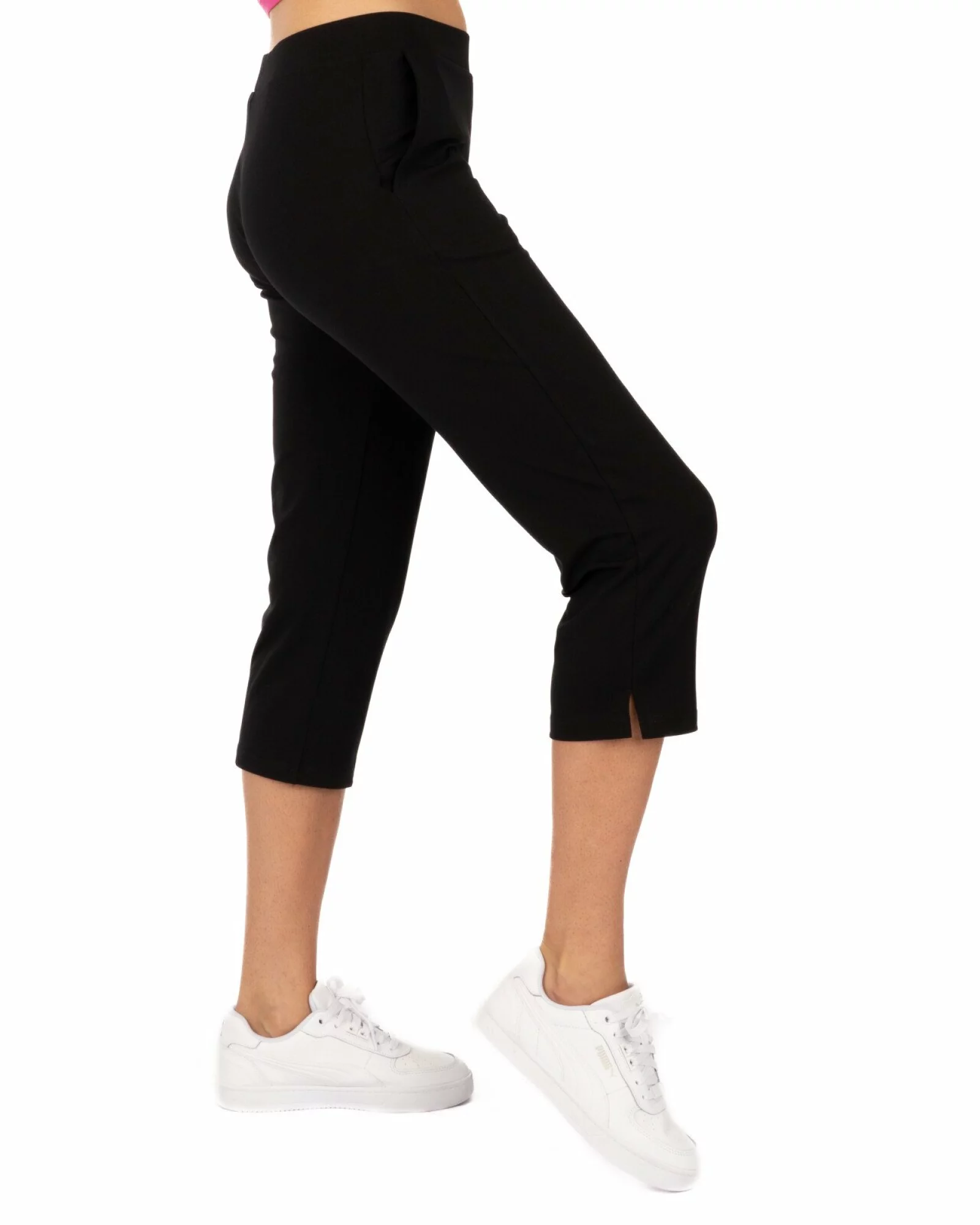 Pantaloni negri 3/4 șliț lateral