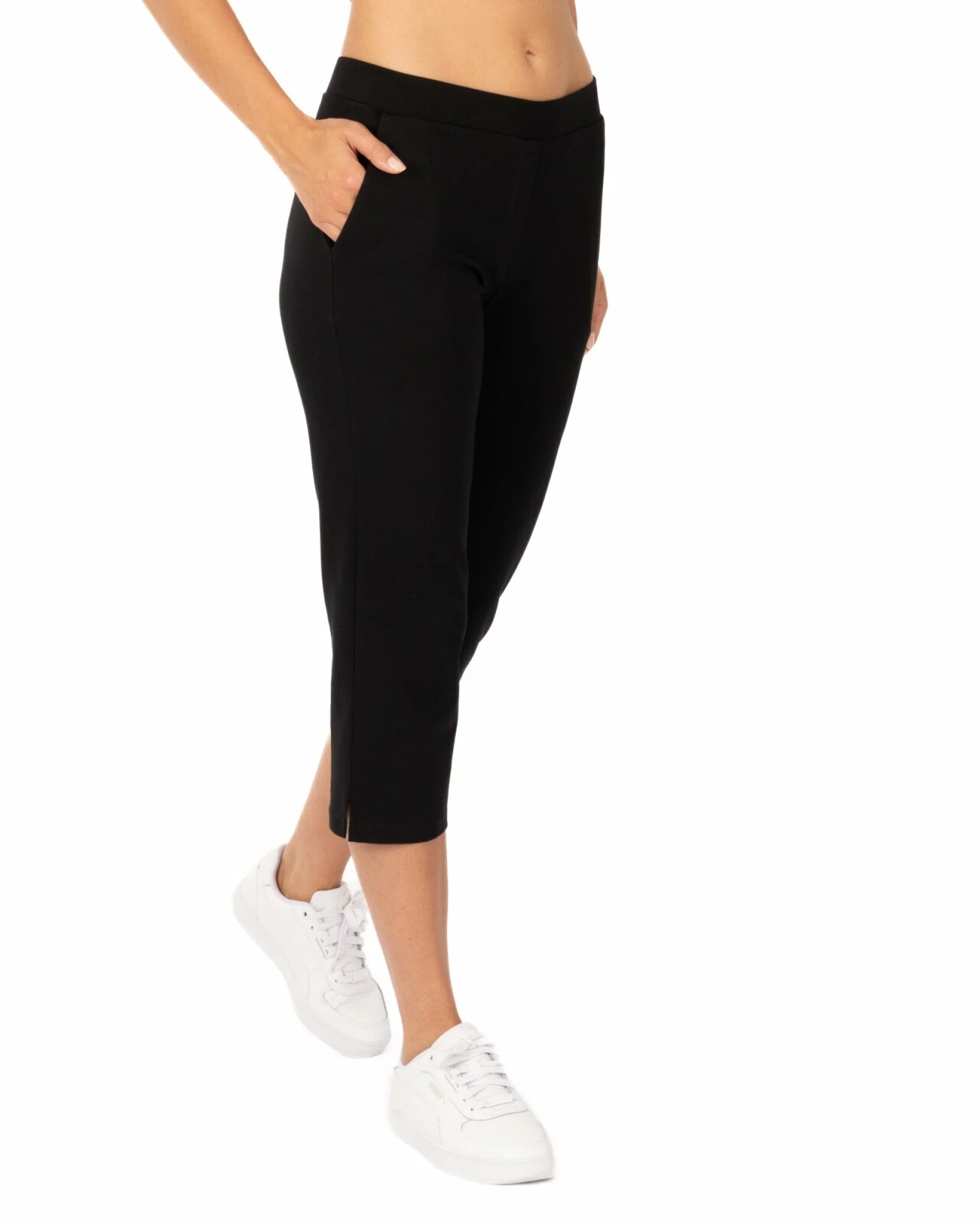 Pantaloni negri 3/4 șliț lateral