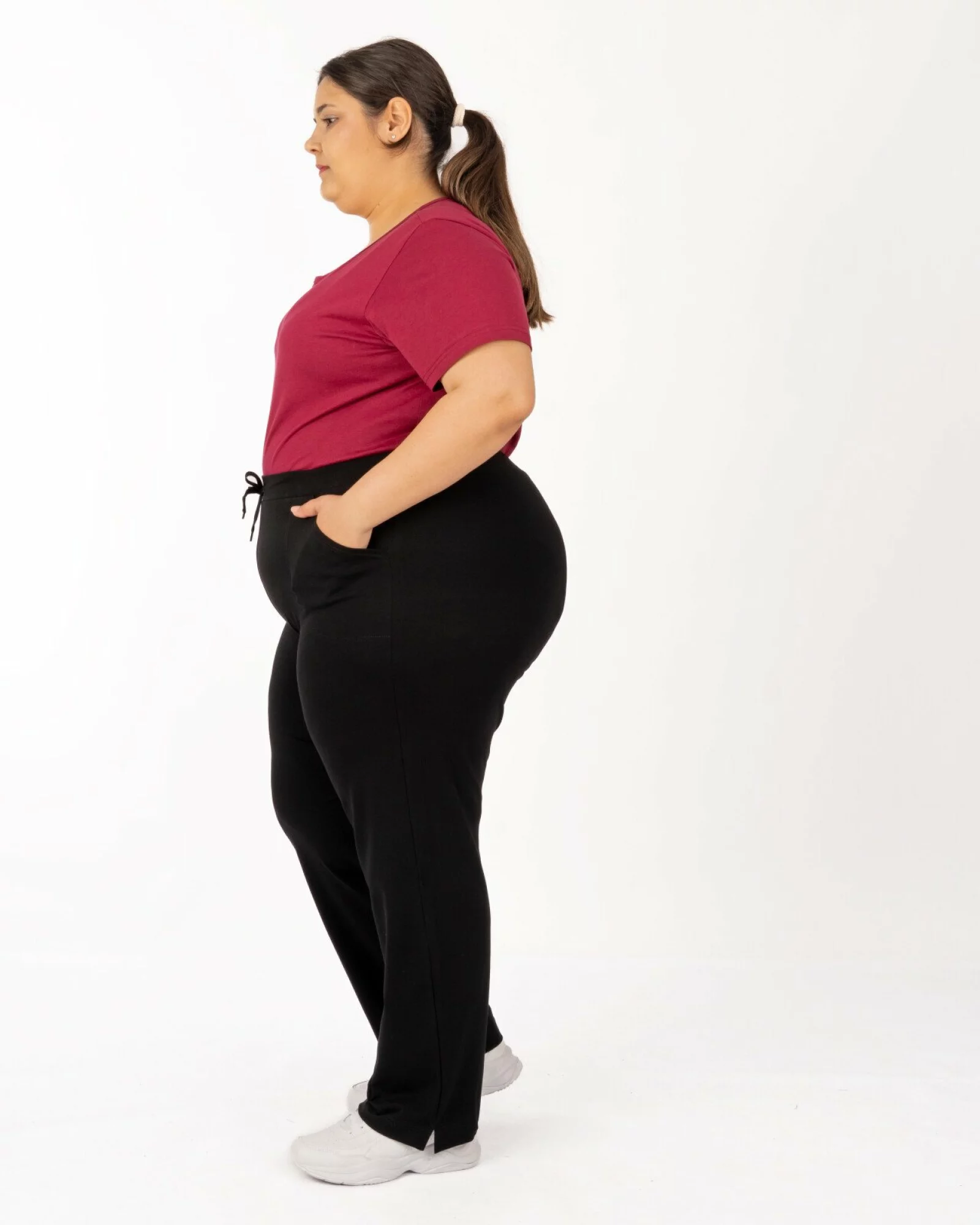 Pantaloni negri 7/8 mărimi mari vară șliț lateral