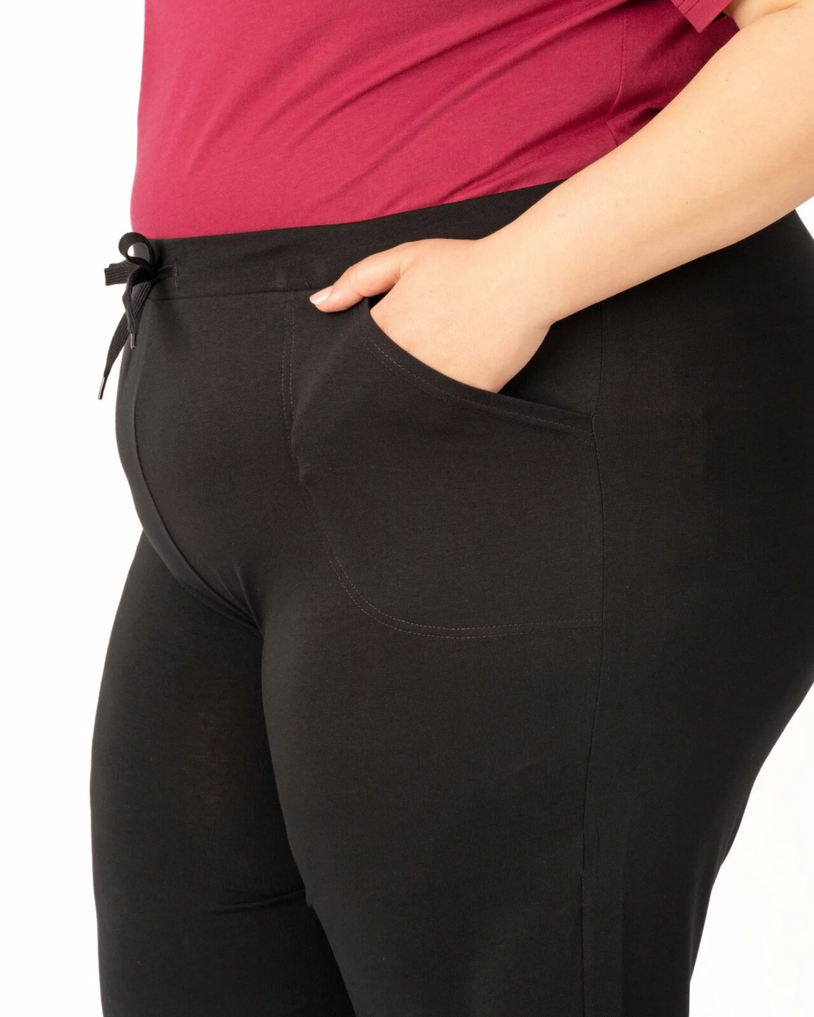 Pantaloni negri 7/8 mărimi mari vară șliț lateral