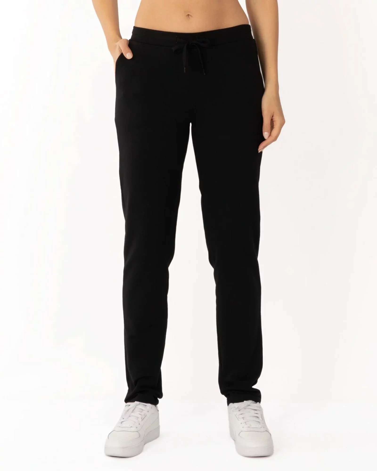Pantaloni de trening negri conici, interior buclat, cu buzunare oblice