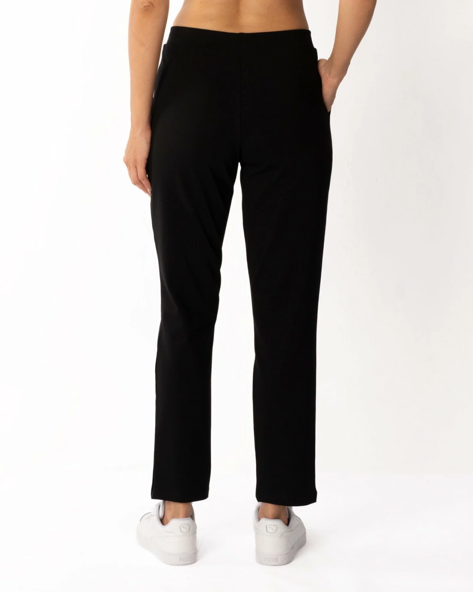 Pantaloni negri de vară croi conic pliuri frontale