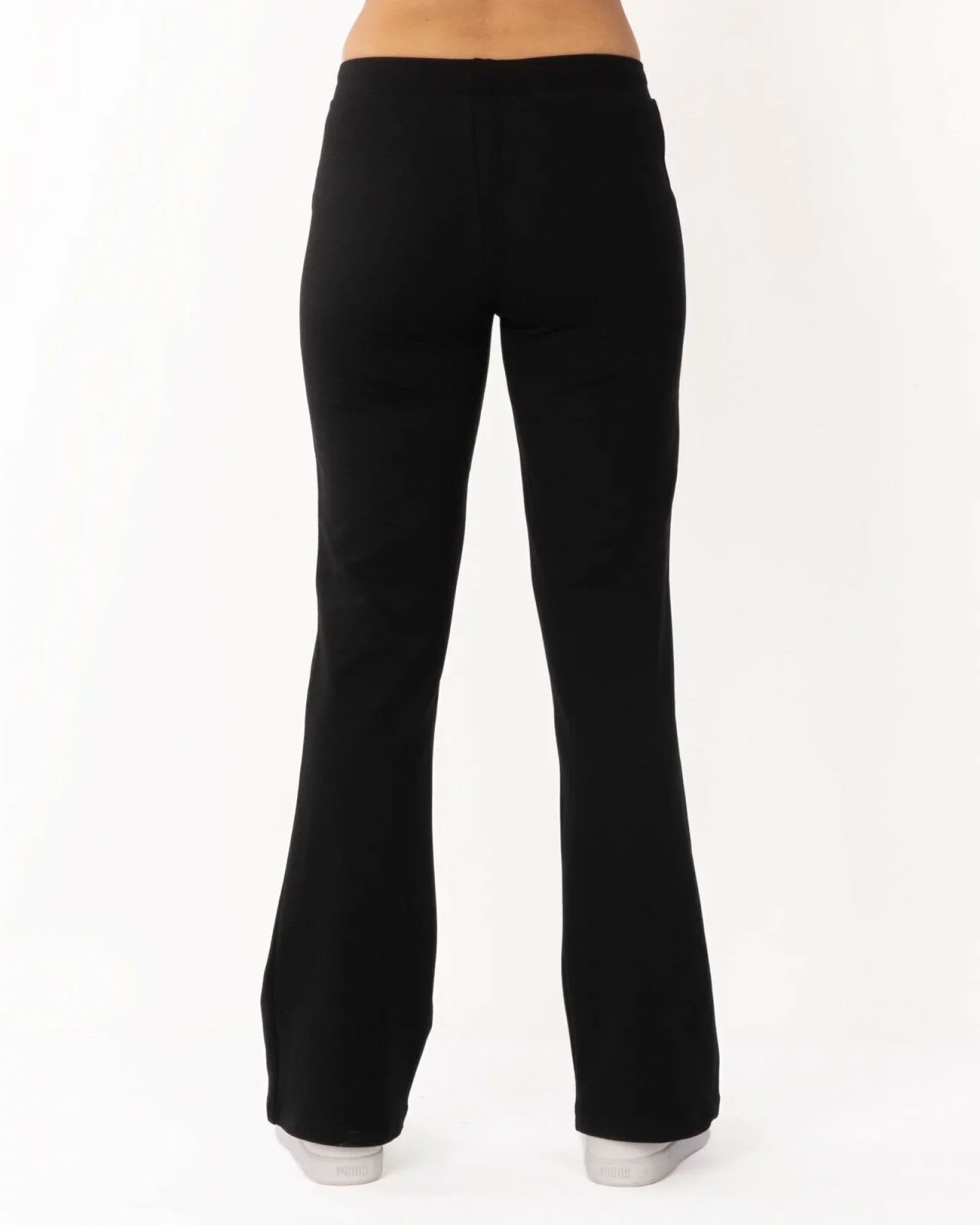 Pantaloni de trening negri evazați, interior buclat, cu buzunare aplicate