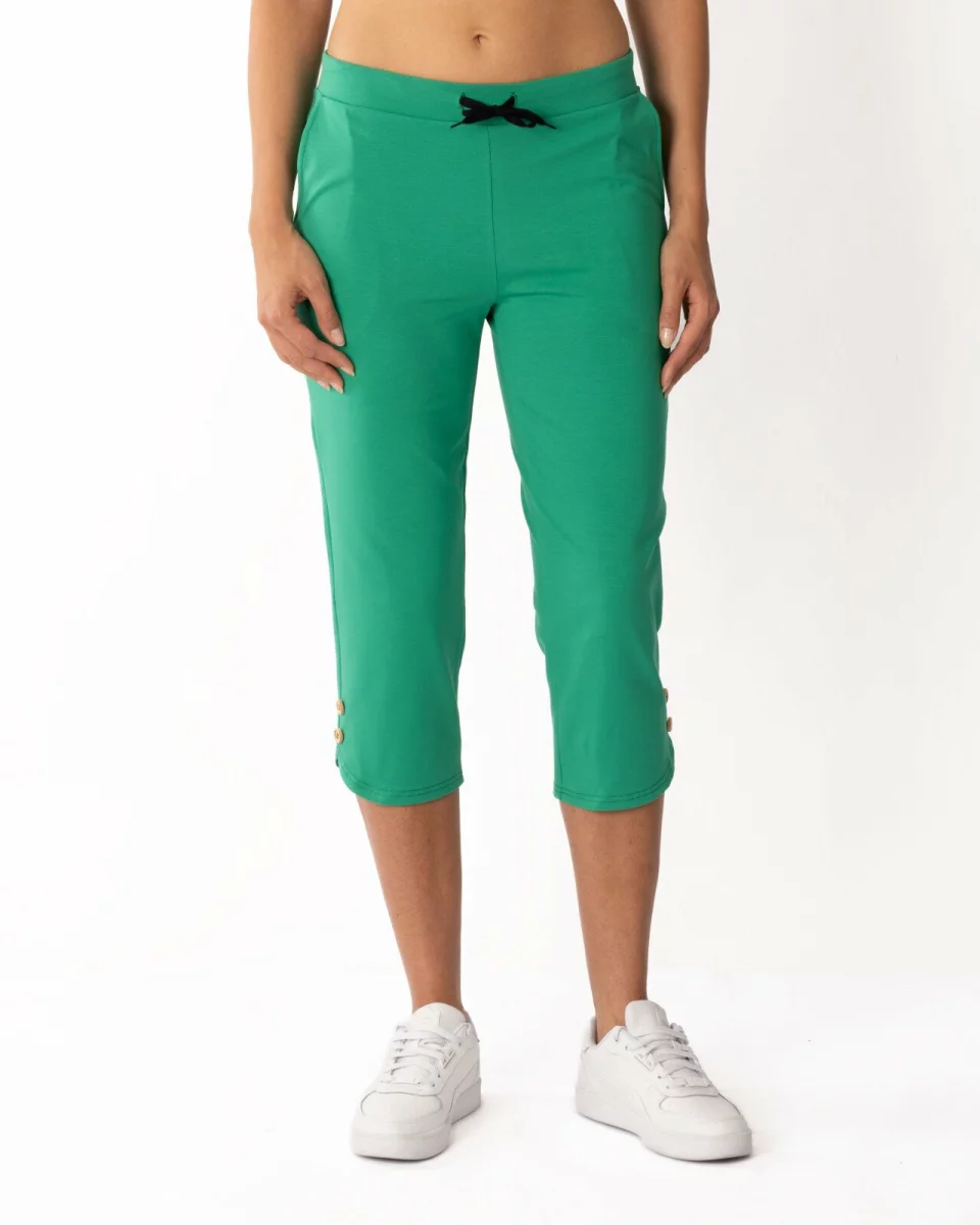 Pantaloni verzi 3/4 nasturi laterali
