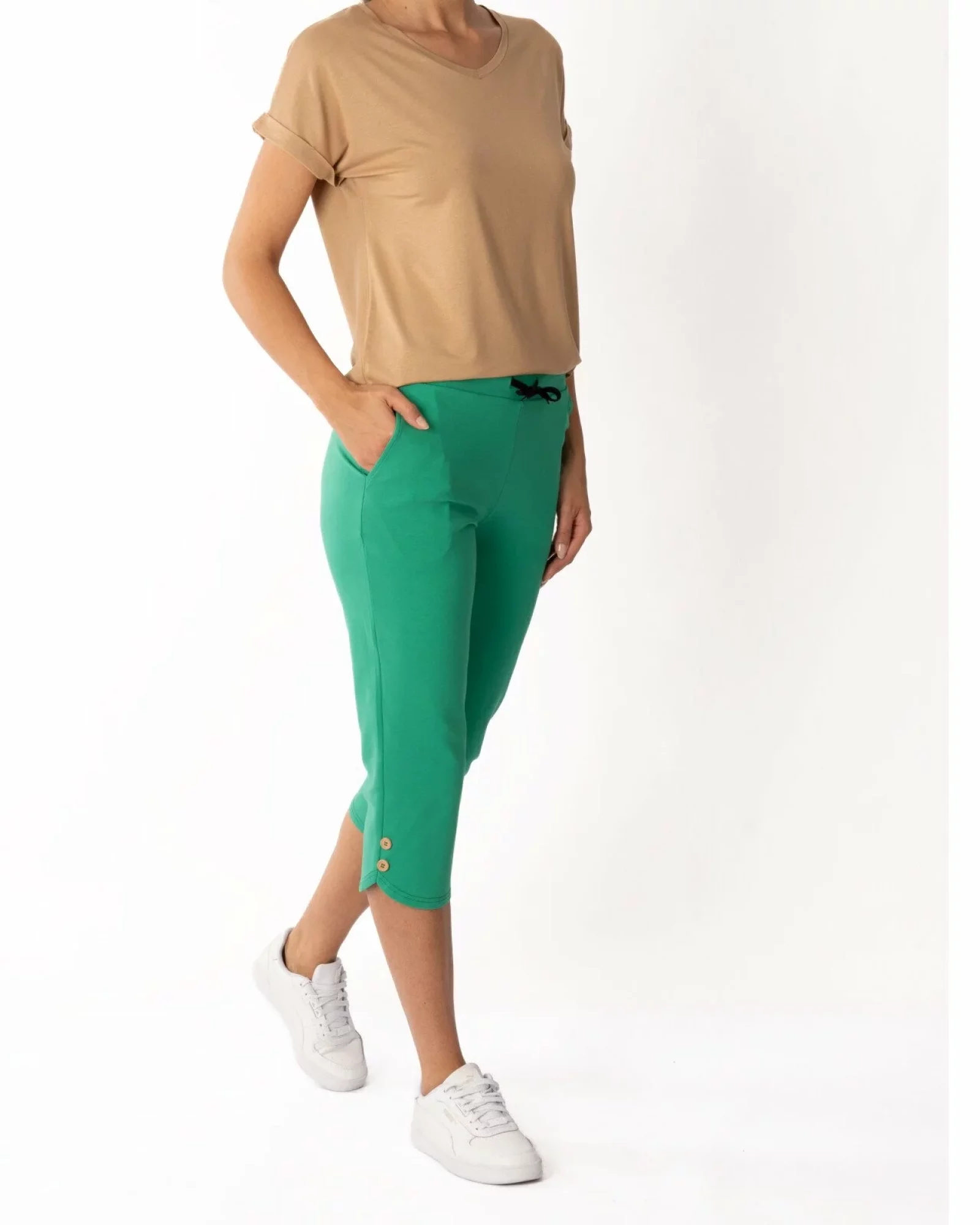 Pantaloni verzi 3/4 nasturi laterali