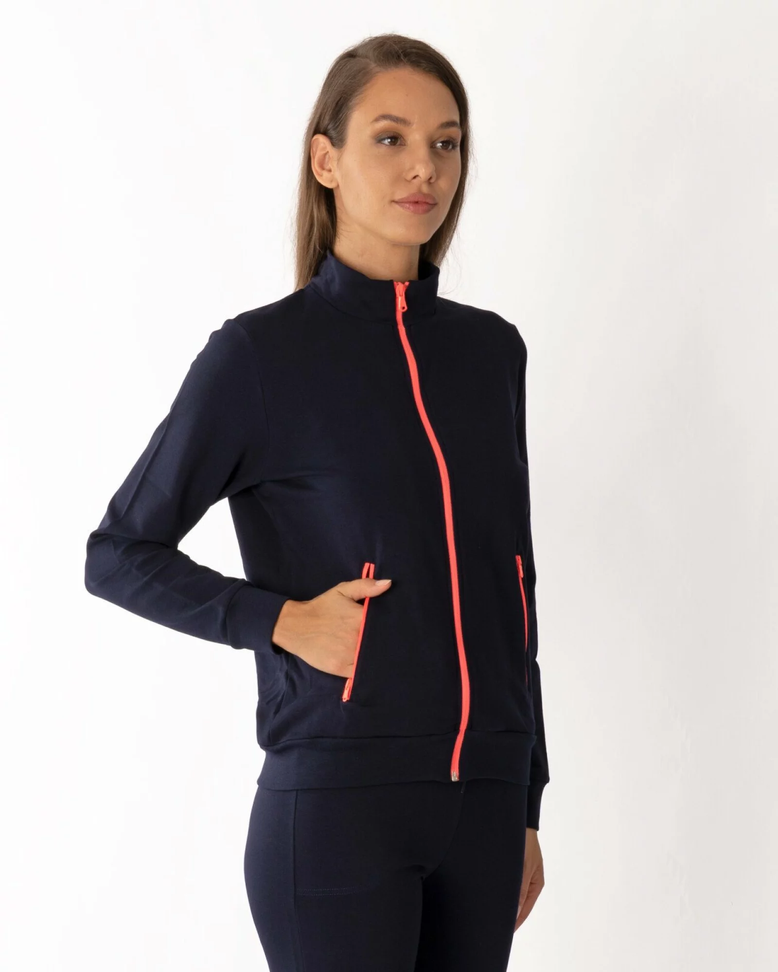 Trening damă bleumarin cu detalii contrast coral