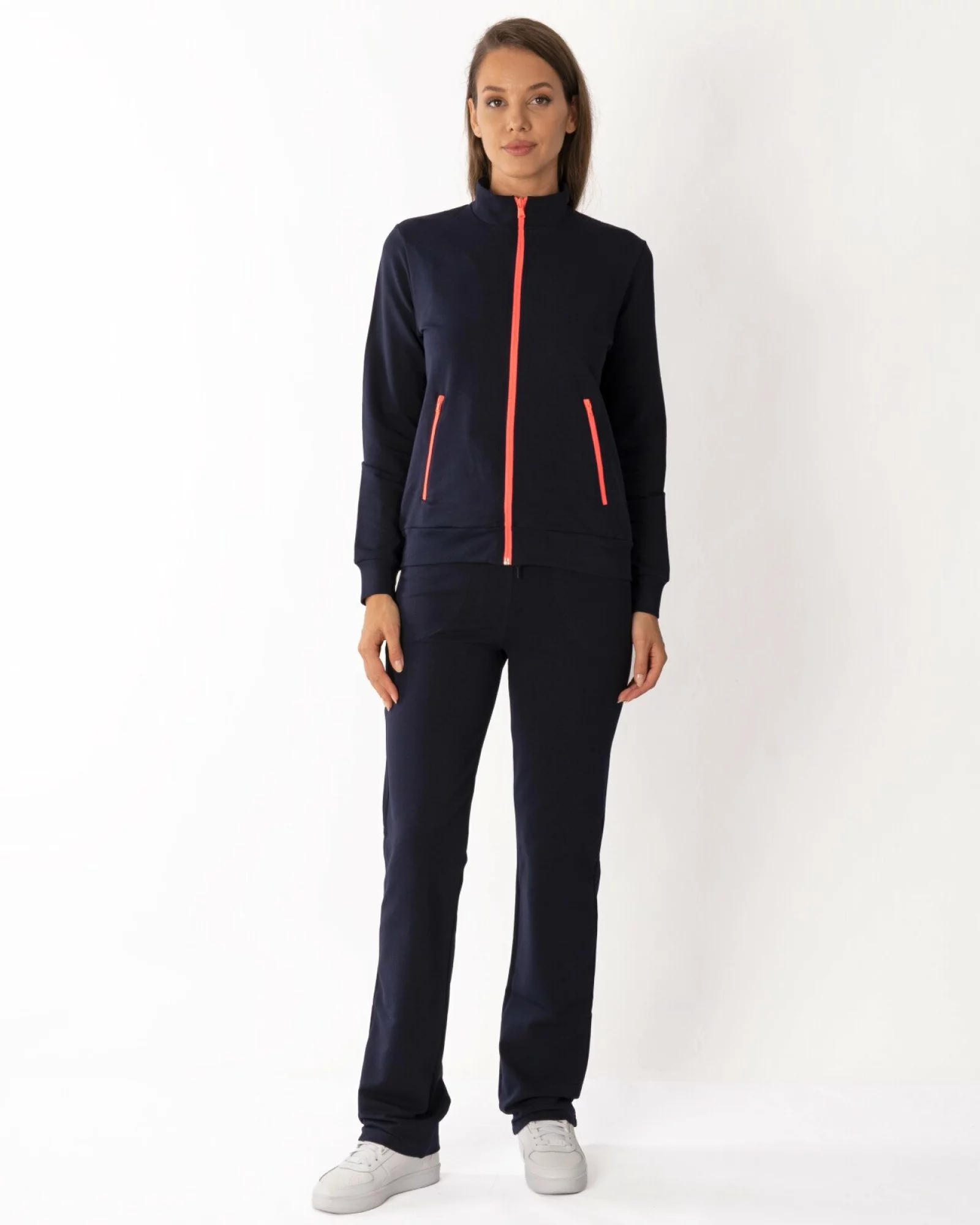 Trening damă bleumarin cu detalii contrast coral