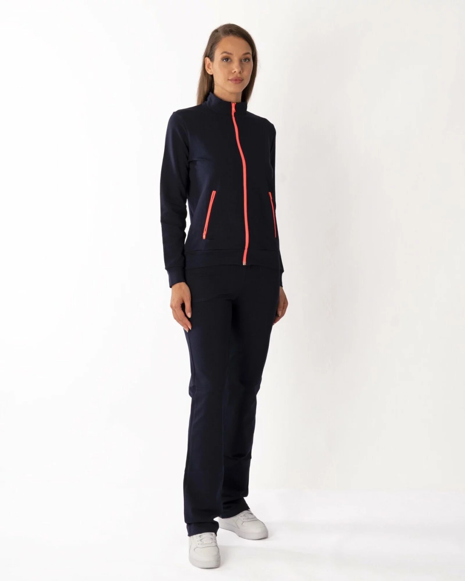 Trening damă bleumarin cu detalii contrast coral