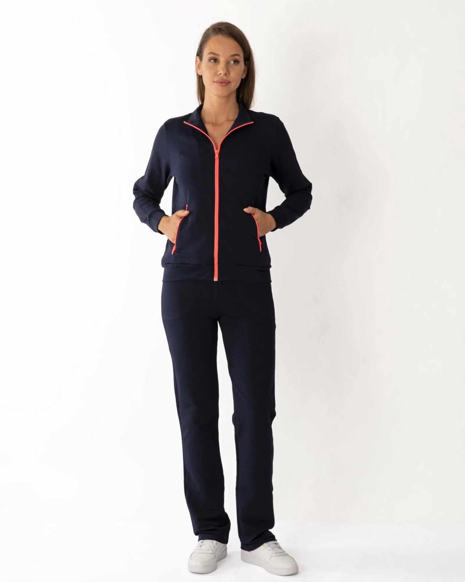 Trening damă bleumarin cu detalii contrast coral