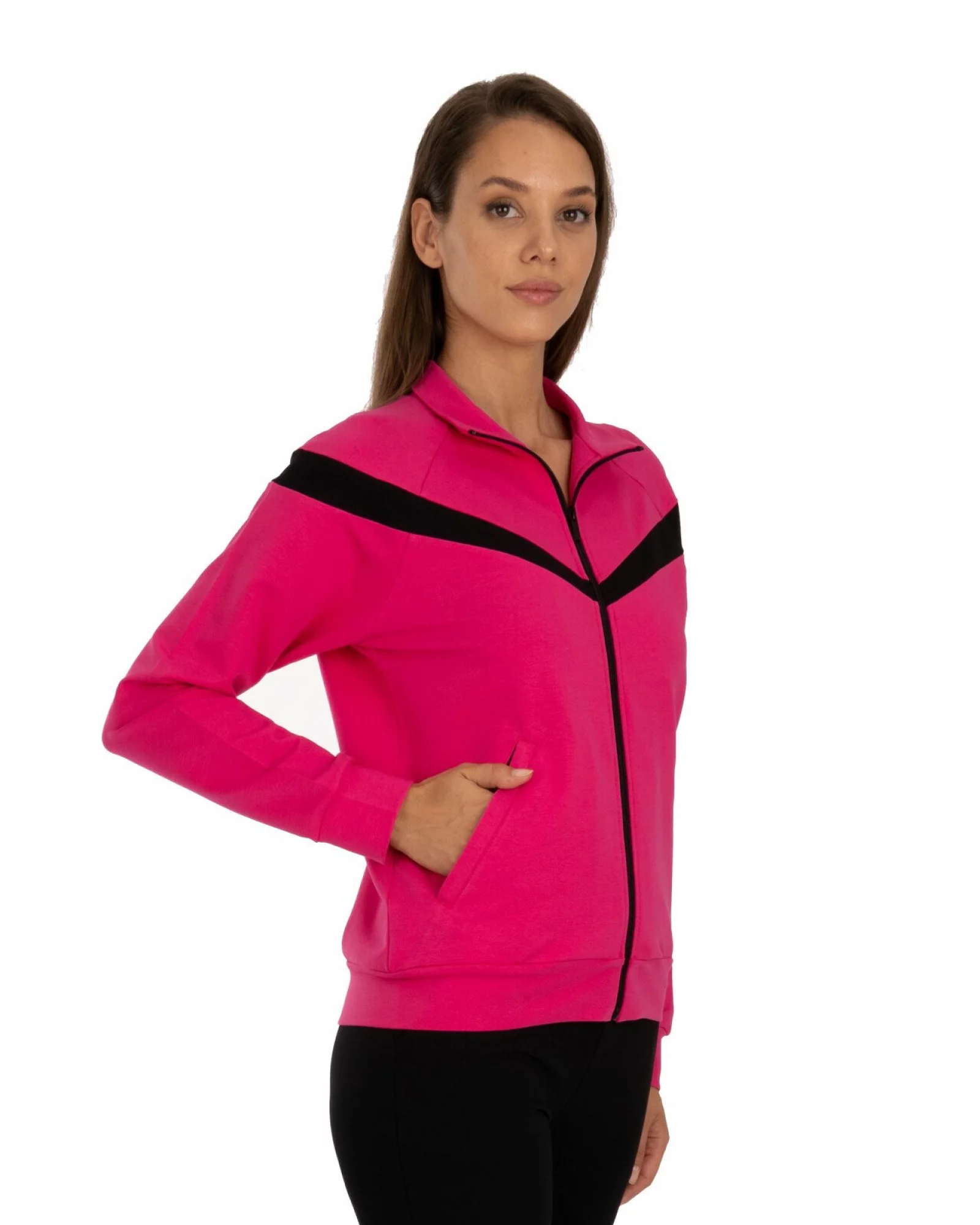 Trening roz fuchsia bumbac elastan linii contrastante
