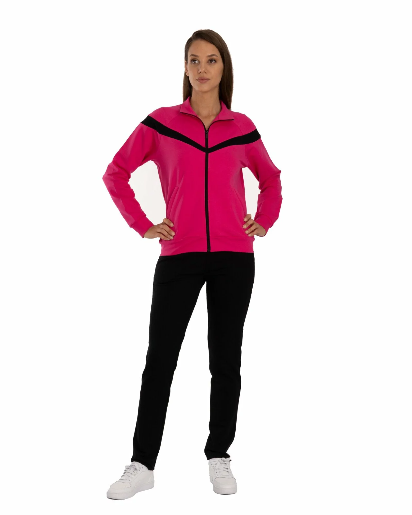 Trening roz fuchsia bumbac elastan linii contrastante