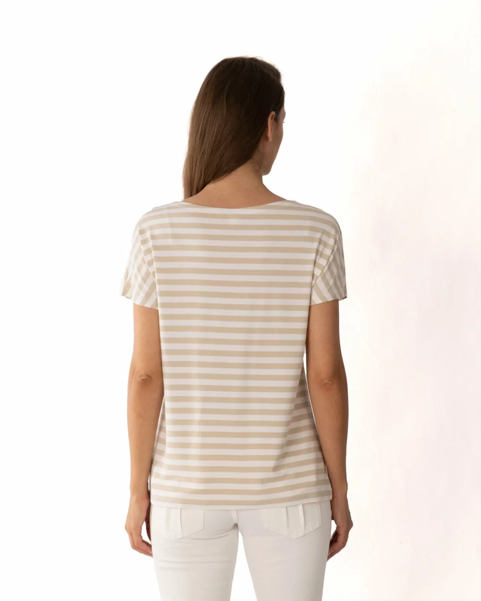 Tricou vâscoză elastan cu dungi bej