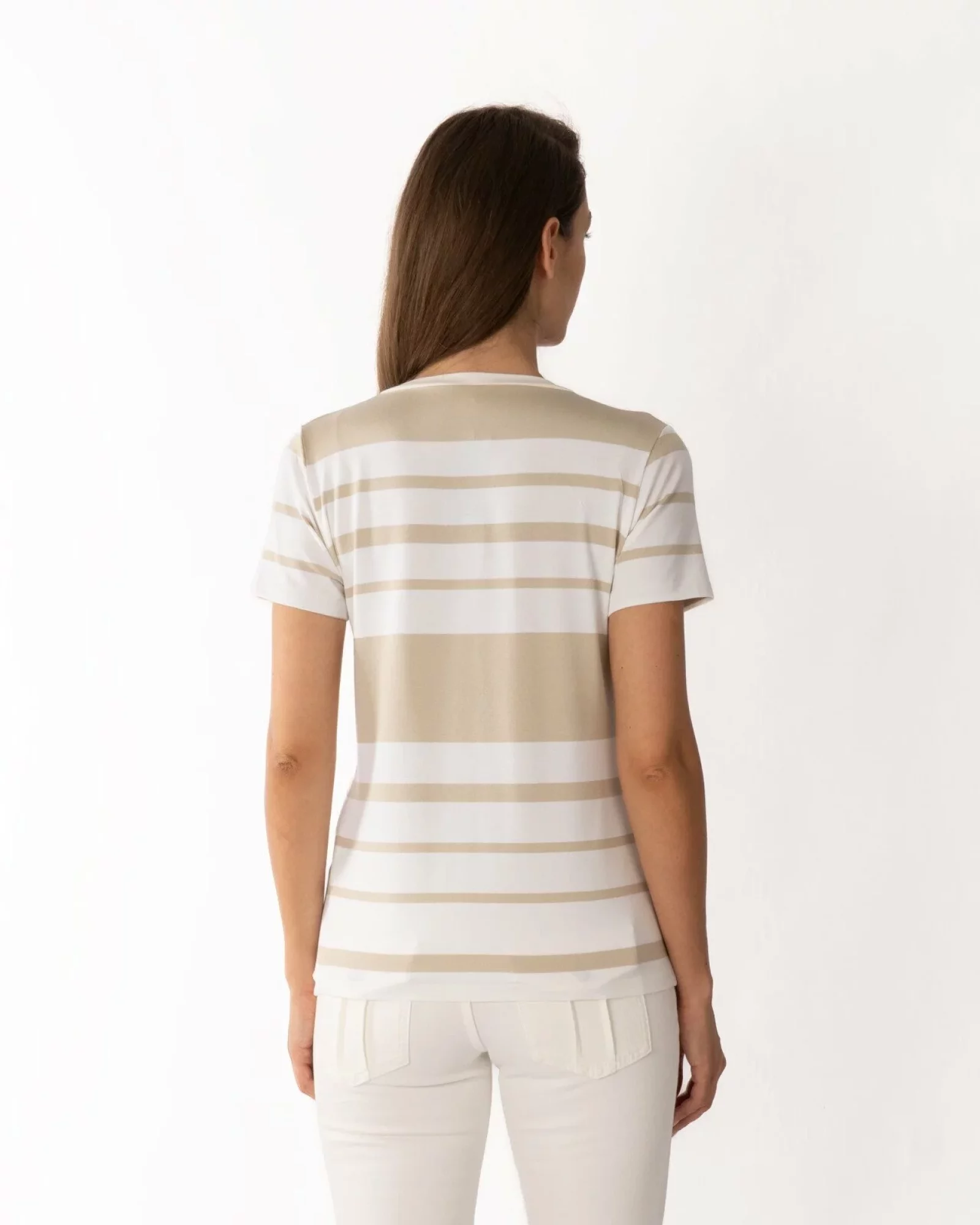 Tricou vâscoză elastan dungi cu decolteu V