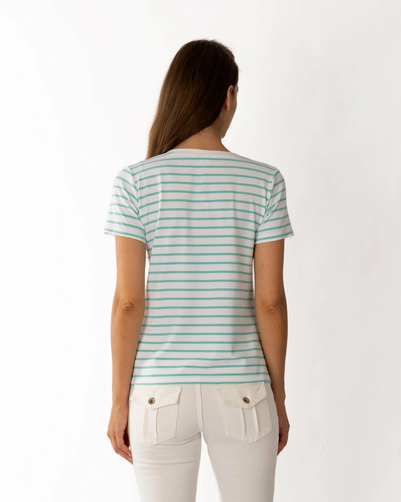 Tricou vâscoză elastan dungi cu decolteu V