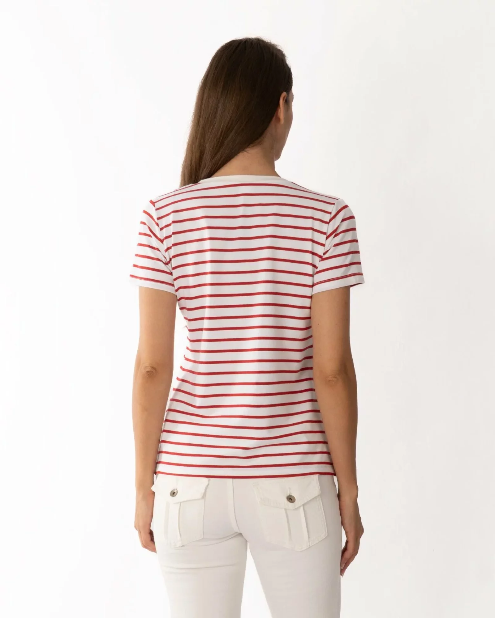 Tricou vișiniu vâscoză elastan dungi cu decolteu V