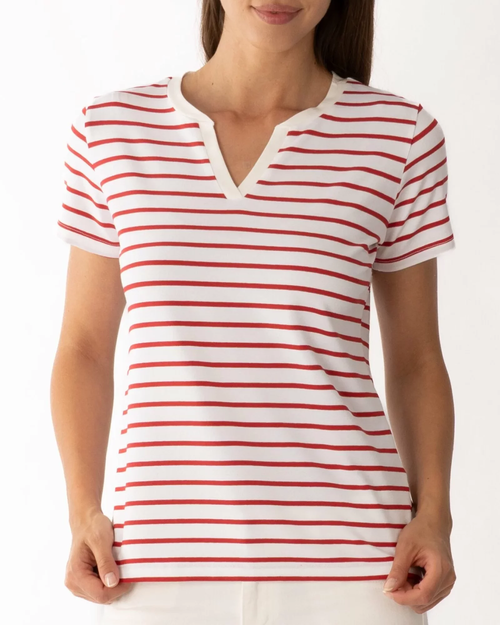 Tricou vișiniu vâscoză elastan dungi cu decolteu V