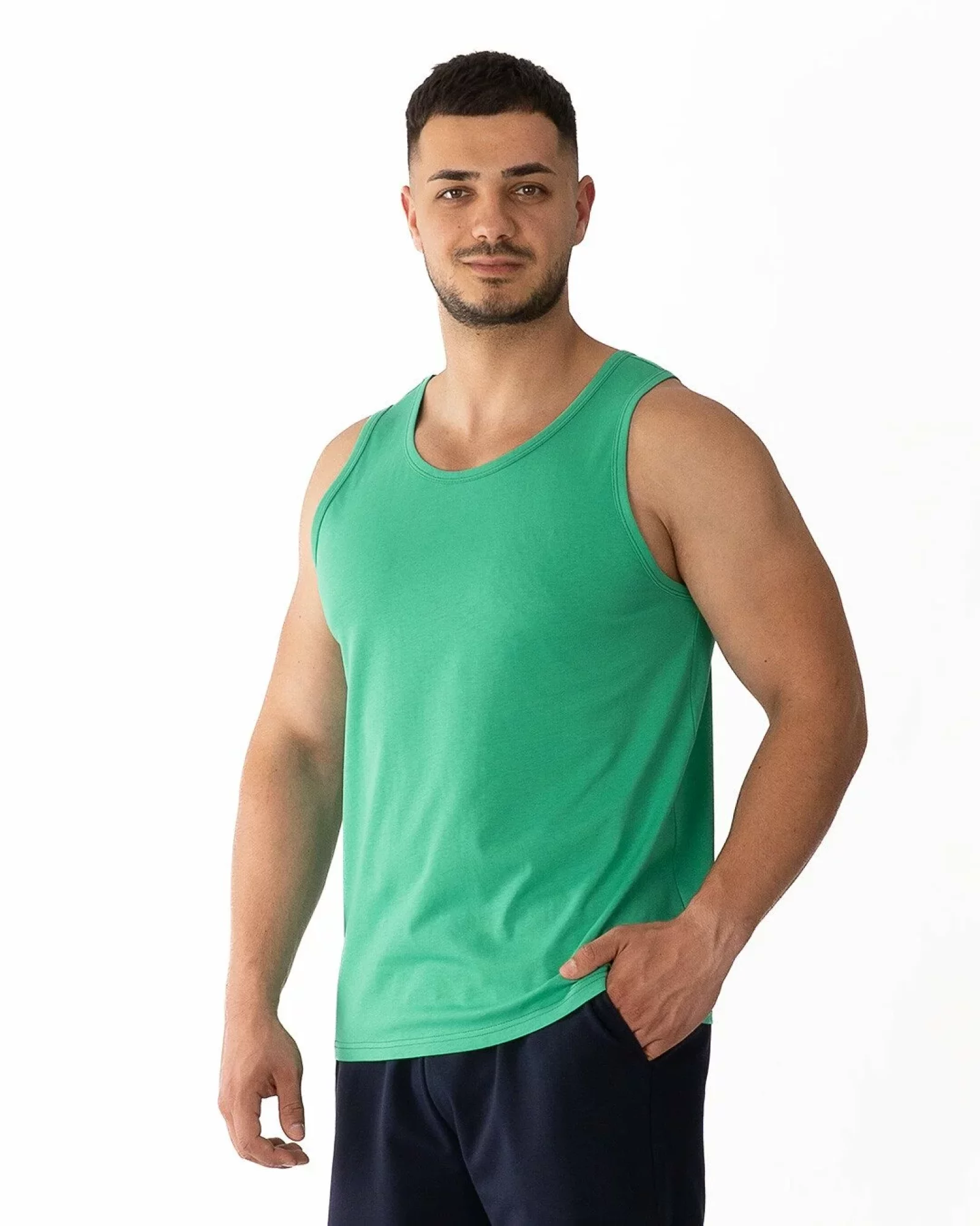 Maiou bărbați verde bumbac croi lejer