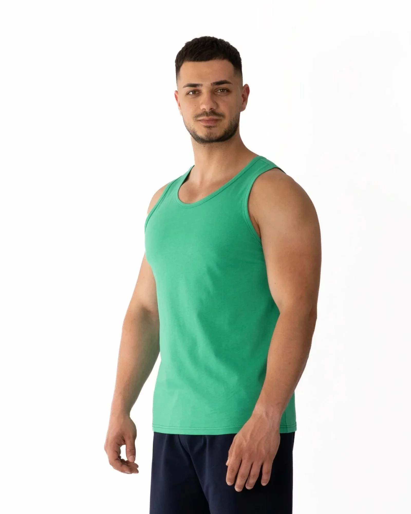 Maiou bărbați verde bumbac croi lejer