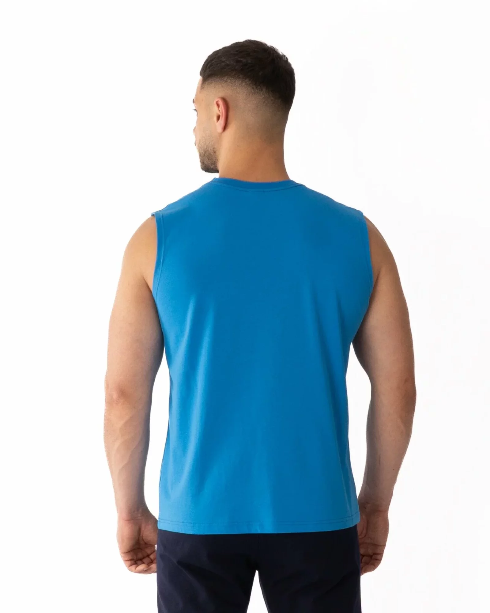 Tricou fără mâneci bărbați albastru bumbac