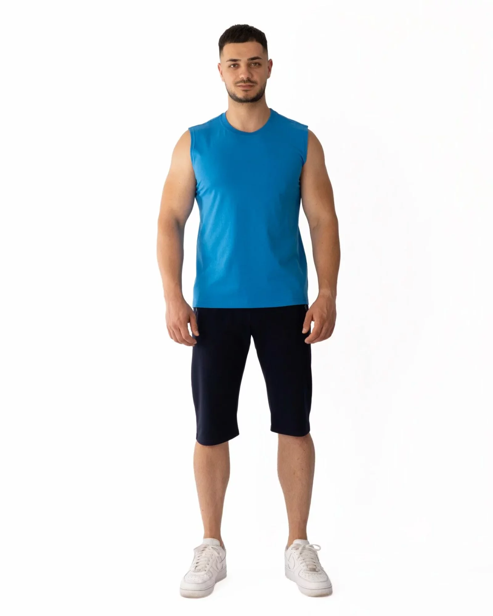 Tricou fără mâneci bărbați albastru bumbac