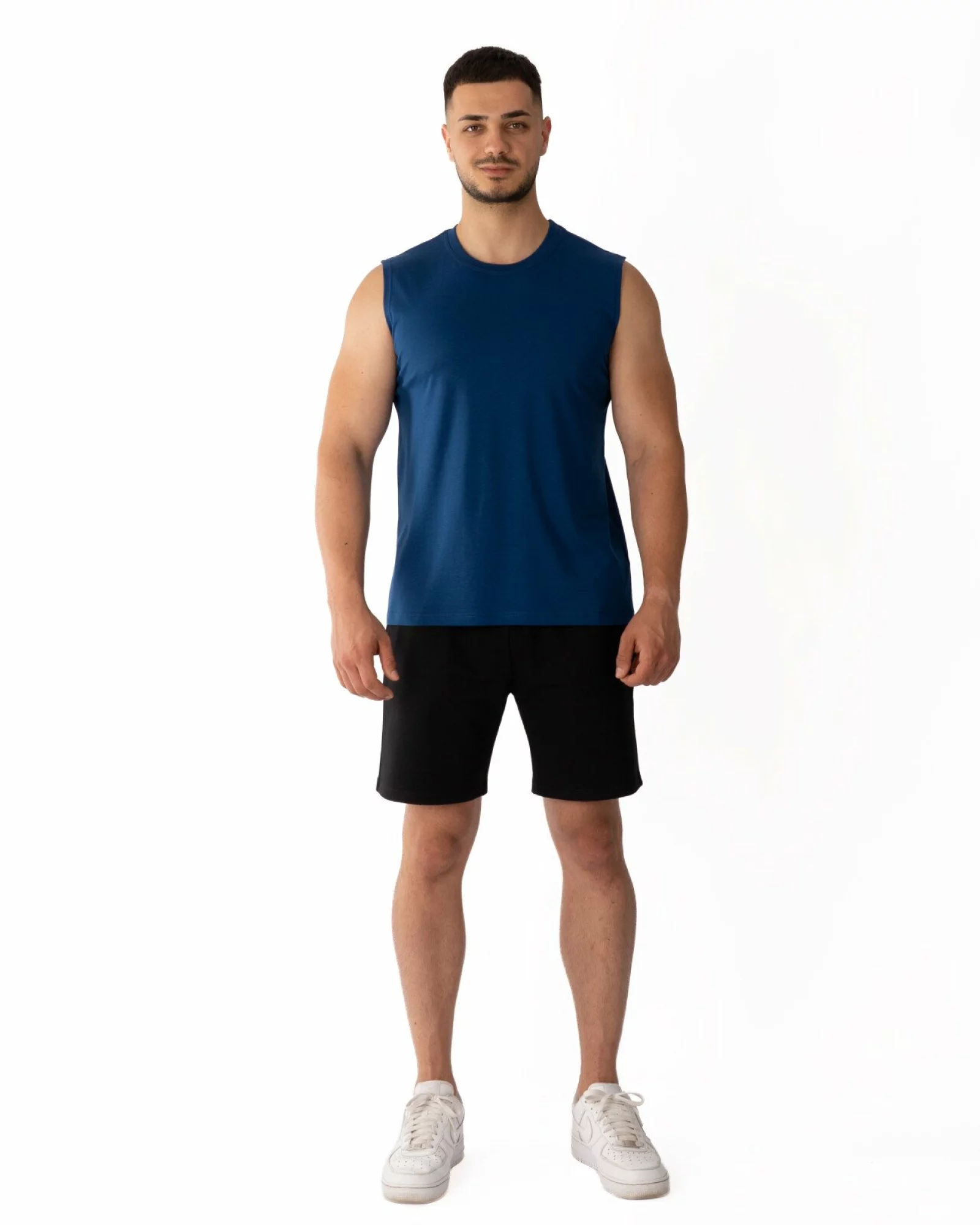 Tricou fără mâneci bărbați albastru petrol bumbac