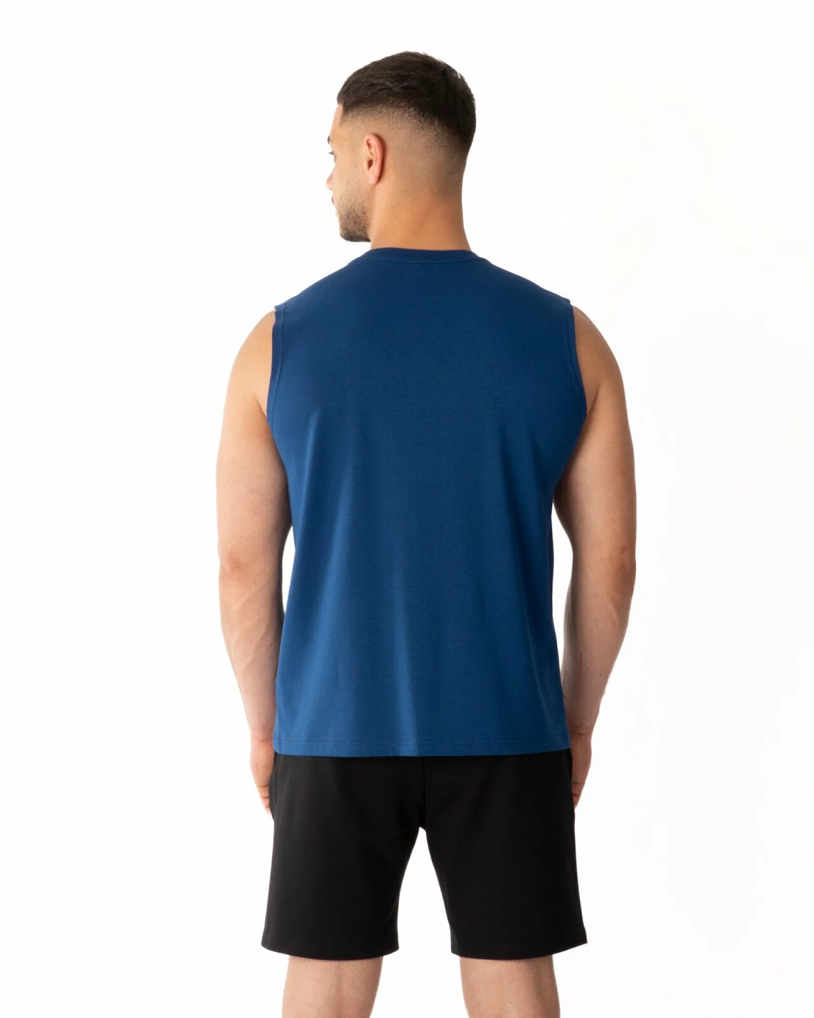Tricou fără mâneci bărbați albastru petrol bumbac