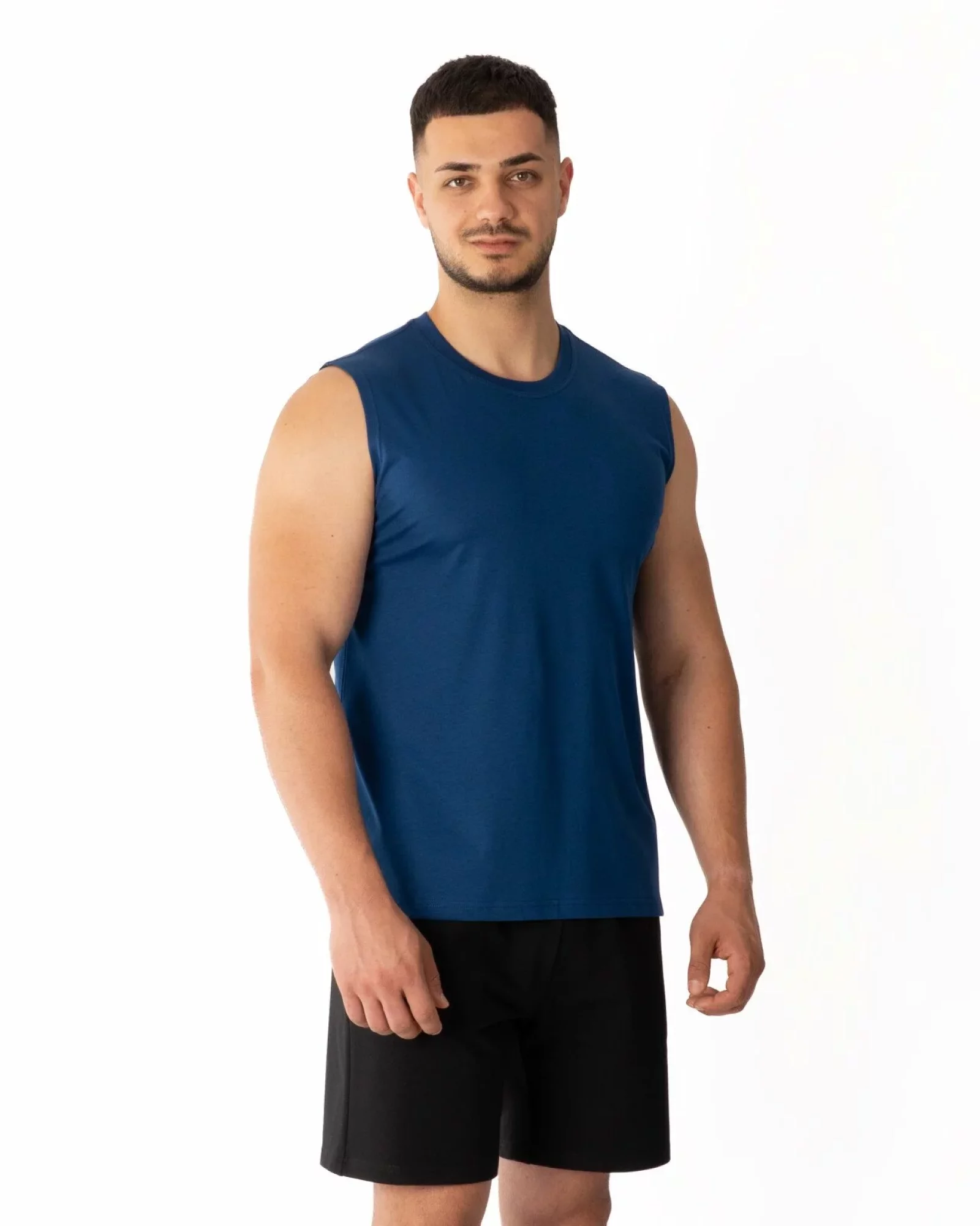 Tricou fără mâneci bărbați albastru petrol bumbac
