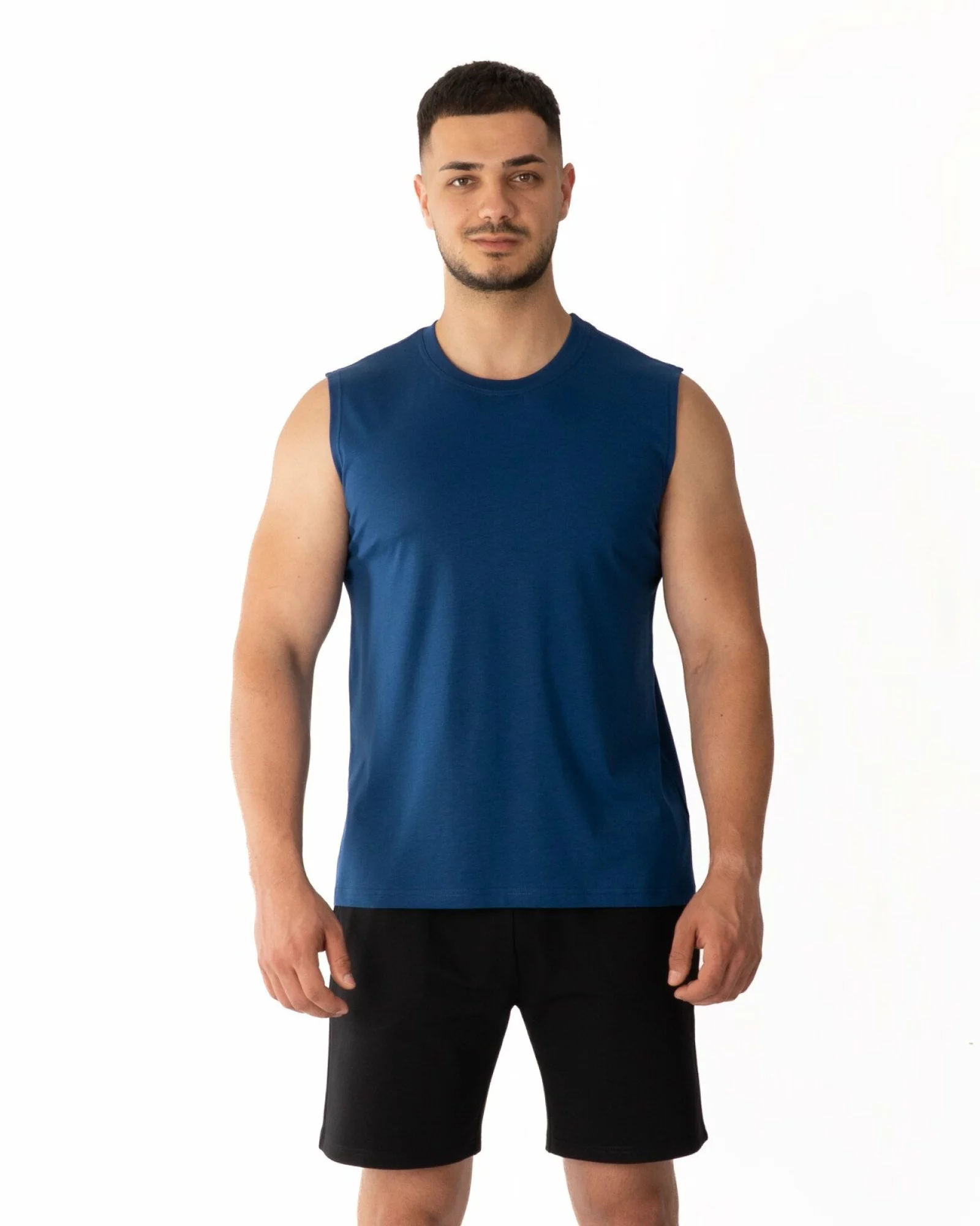 Tricou fără mâneci bărbați albastru petrol bumbac