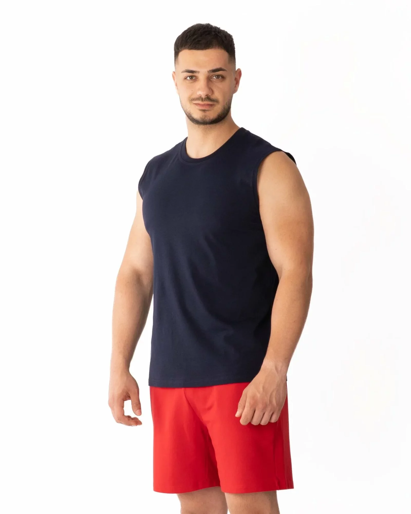 Tricou fără mâneci bărbați bleumarin bumbac