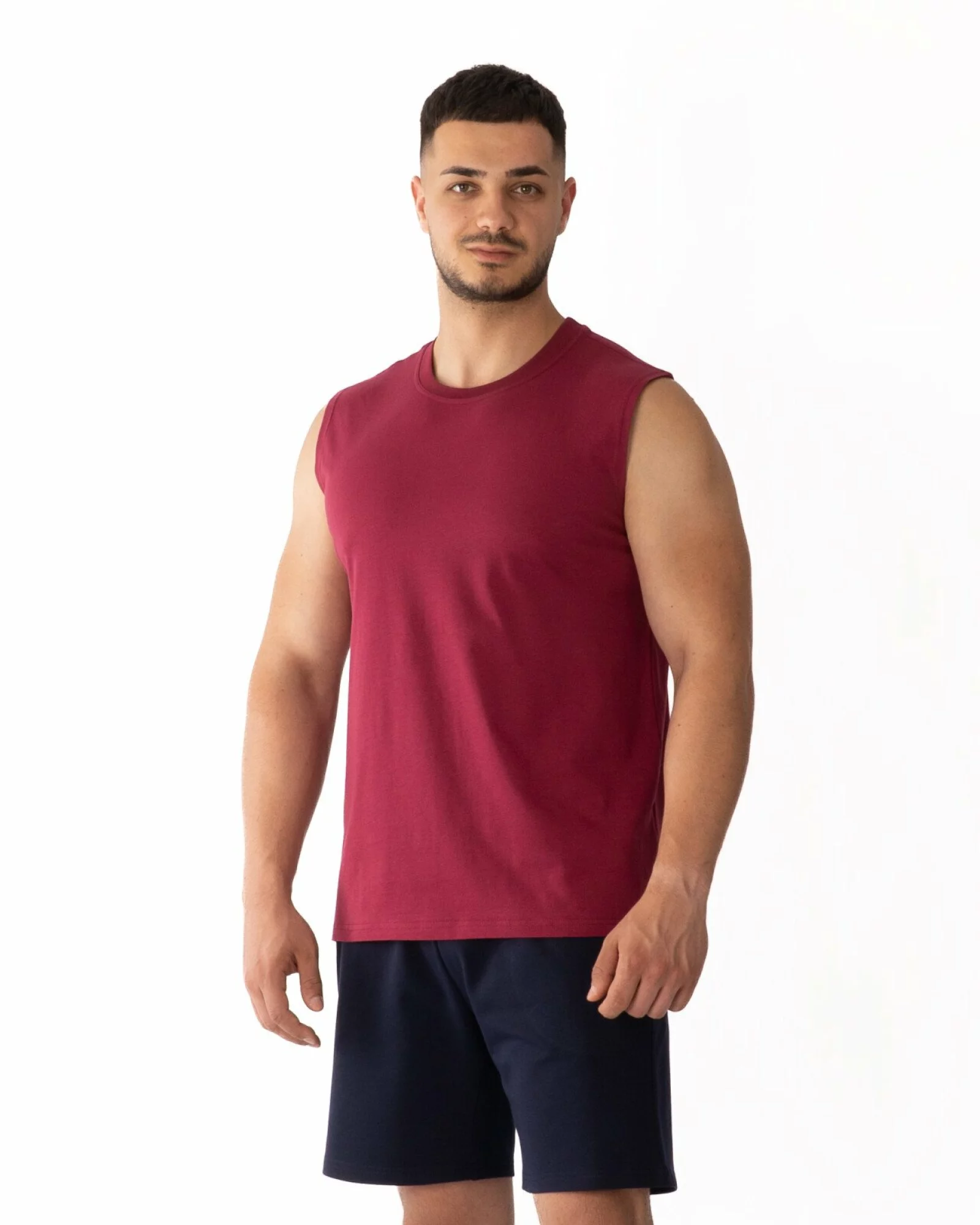 Tricou fără mâneci bărbați bordo bumbac