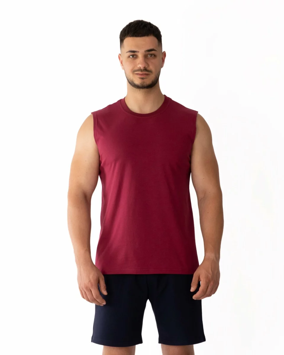Tricou fără mâneci bărbați bordo bumbac