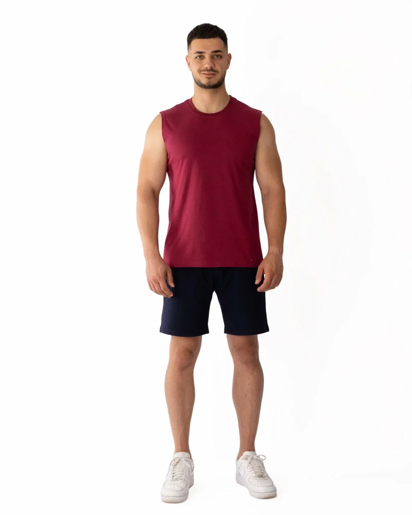Tricou fără mâneci bărbați bordo bumbac