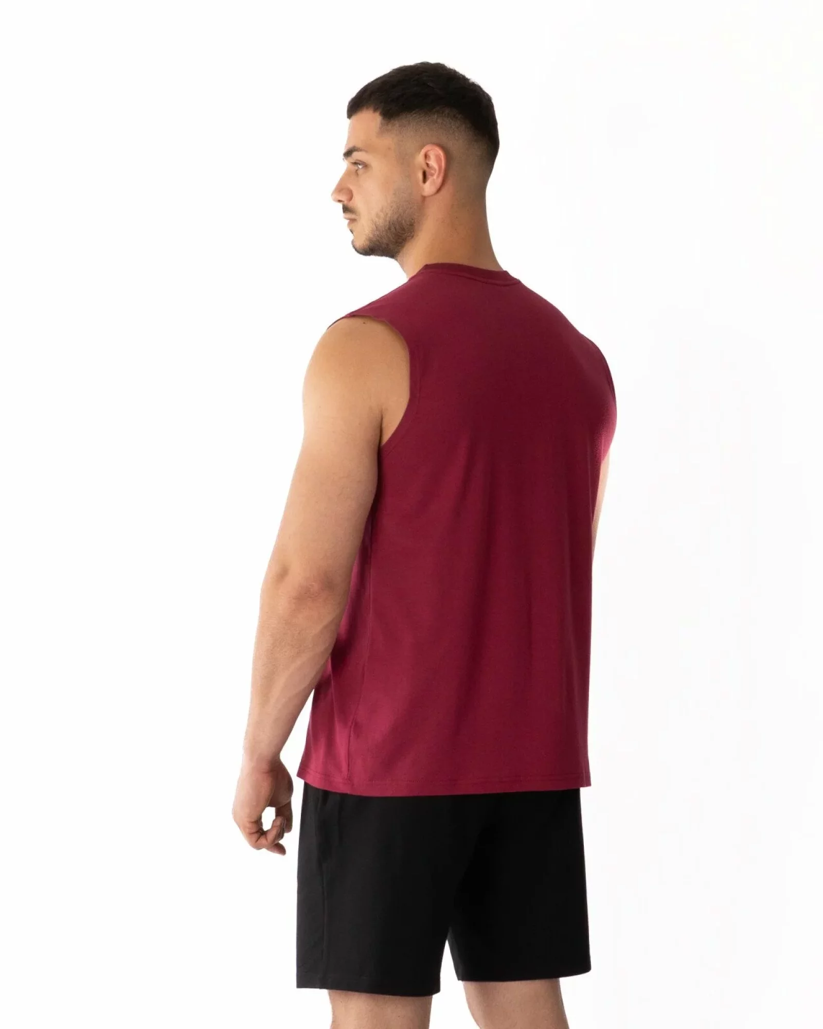 Tricou fără mâneci bărbați bordo bumbac