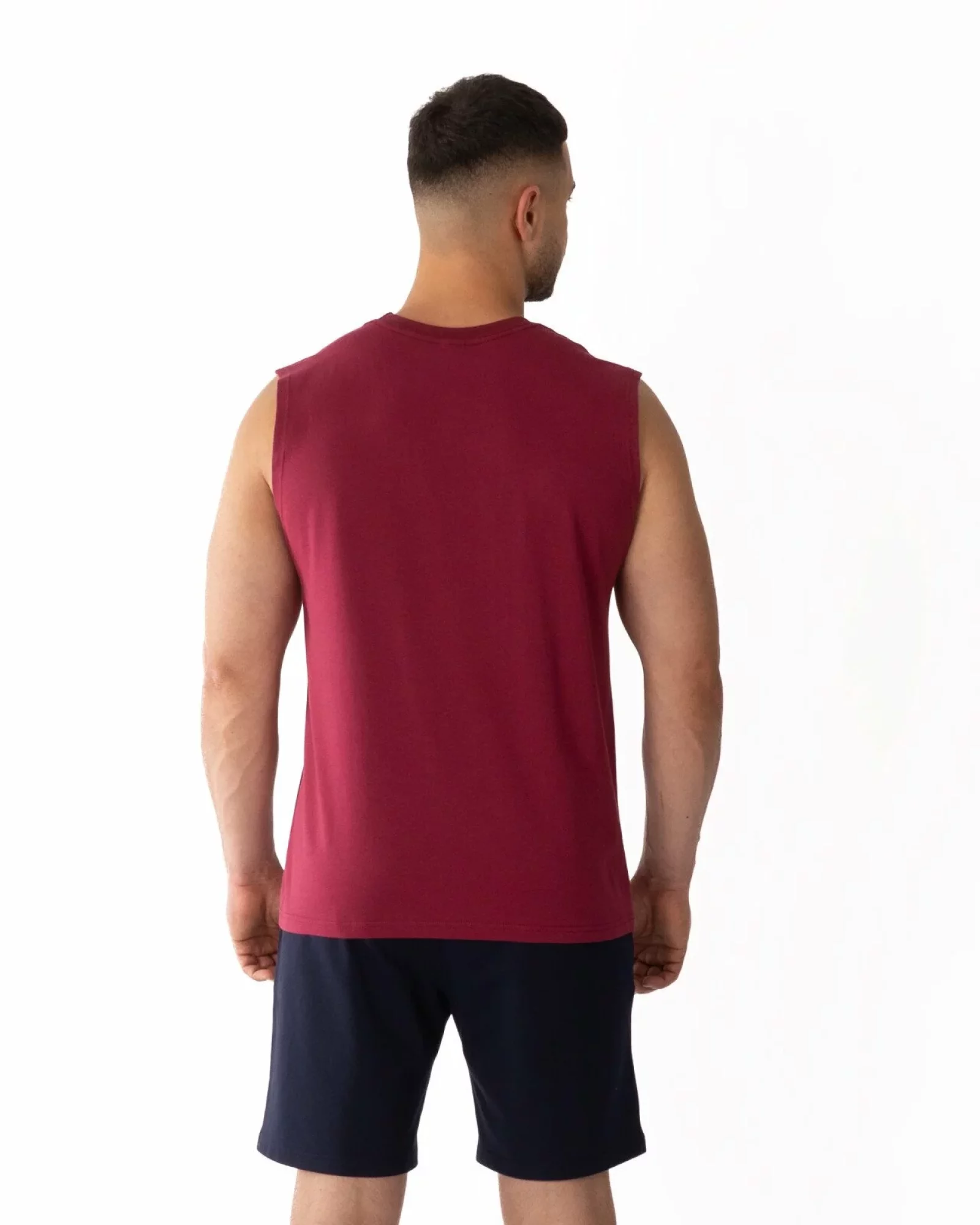 Tricou fără mâneci bărbați bordo bumbac