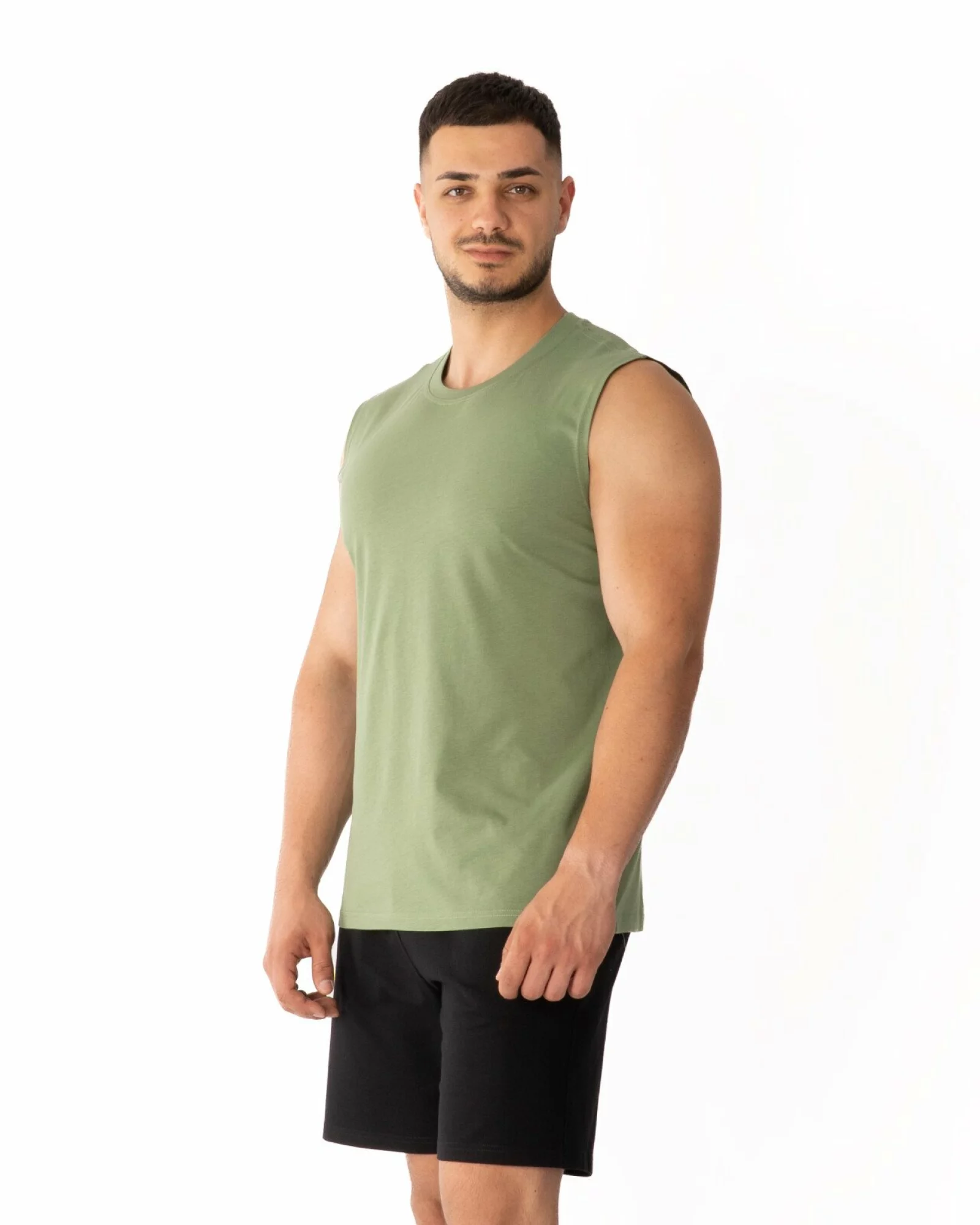 Tricou fără mâneci bărbați kaki bumbac