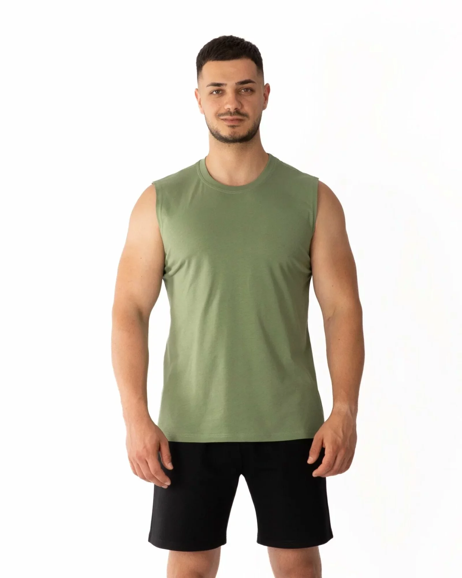 Tricou fără mâneci bărbați kaki bumbac