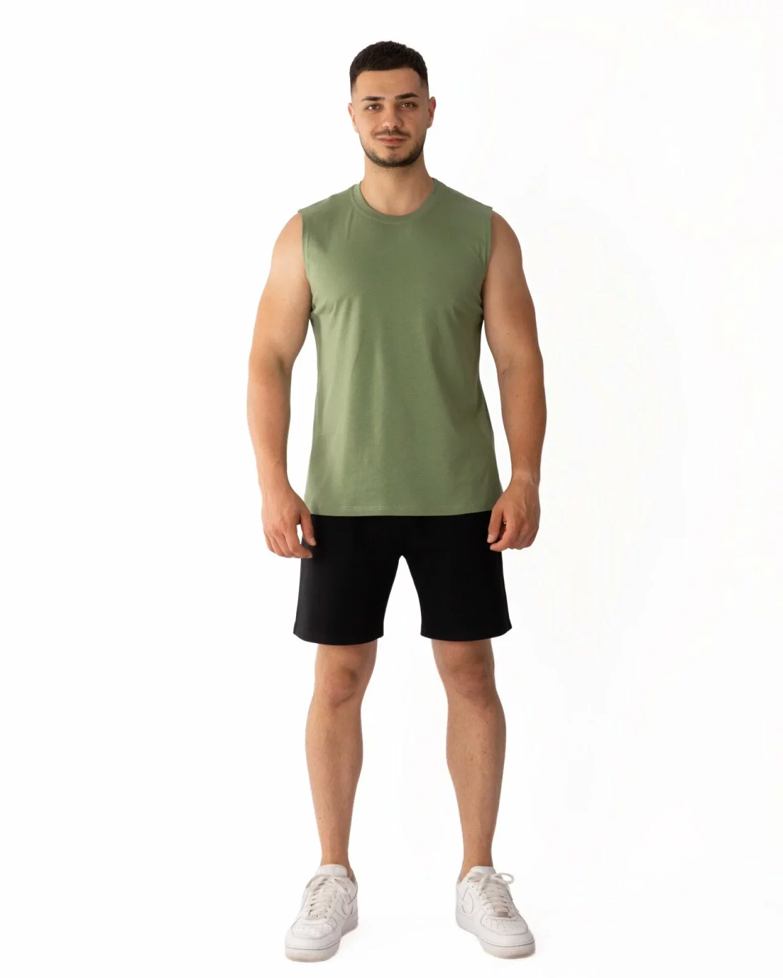 Tricou fără mâneci bărbați kaki bumbac