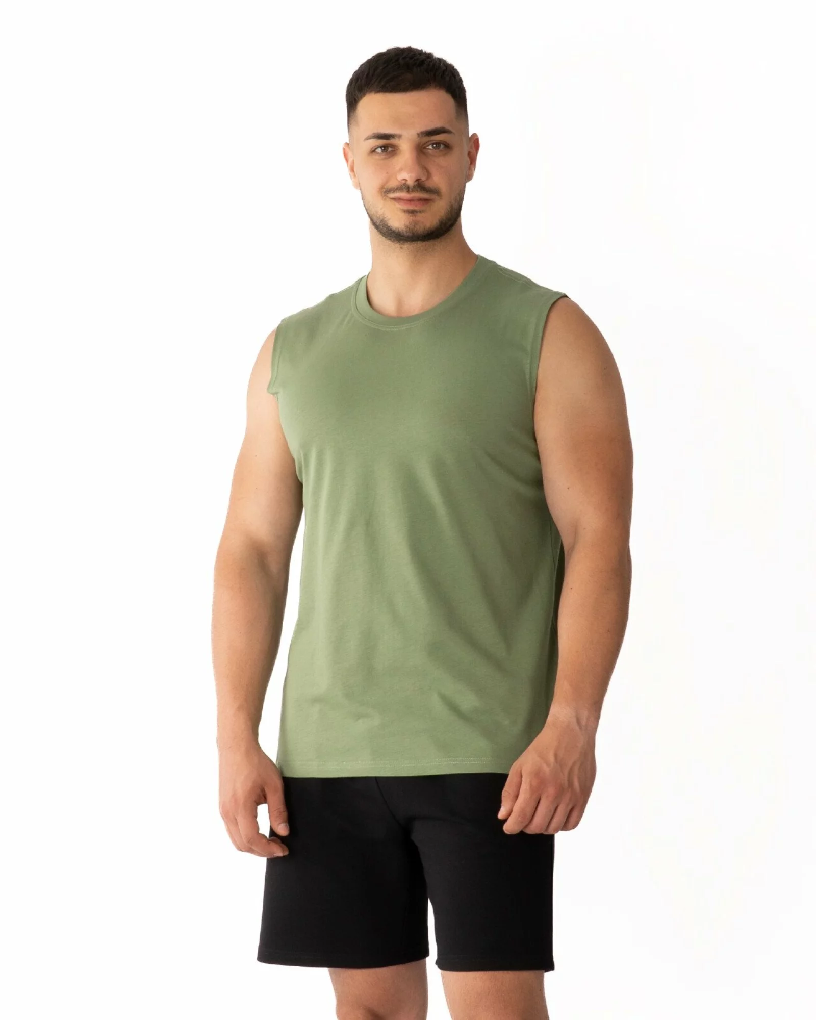Tricou fără mâneci bărbați kaki bumbac