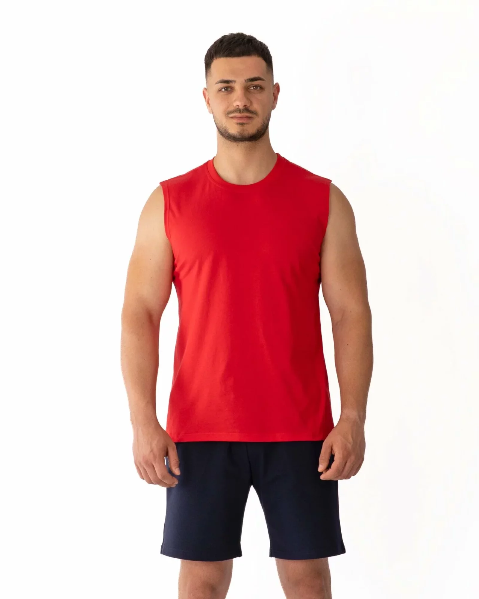 Tricou fără mâneci bărbați roșu bumbac