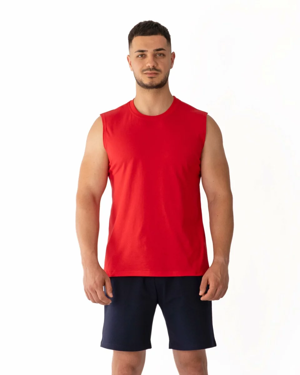 Tricou fără mâneci bărbați roșu bumbac