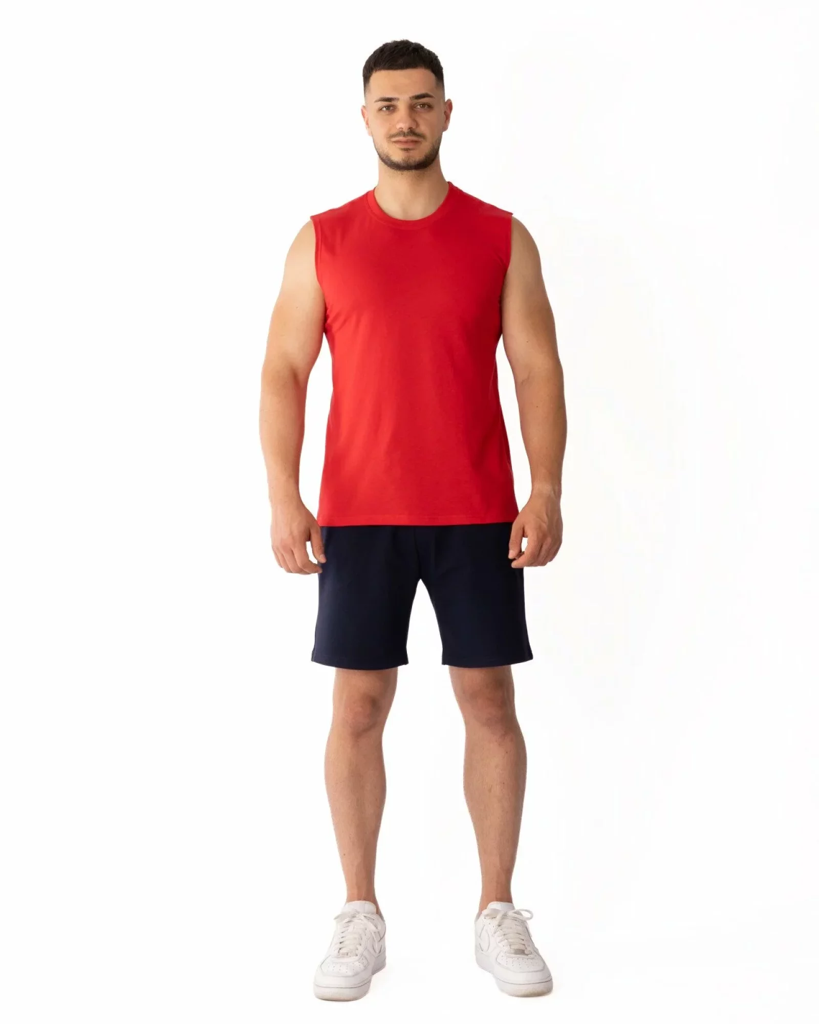 Tricou fără mâneci bărbați roșu bumbac
