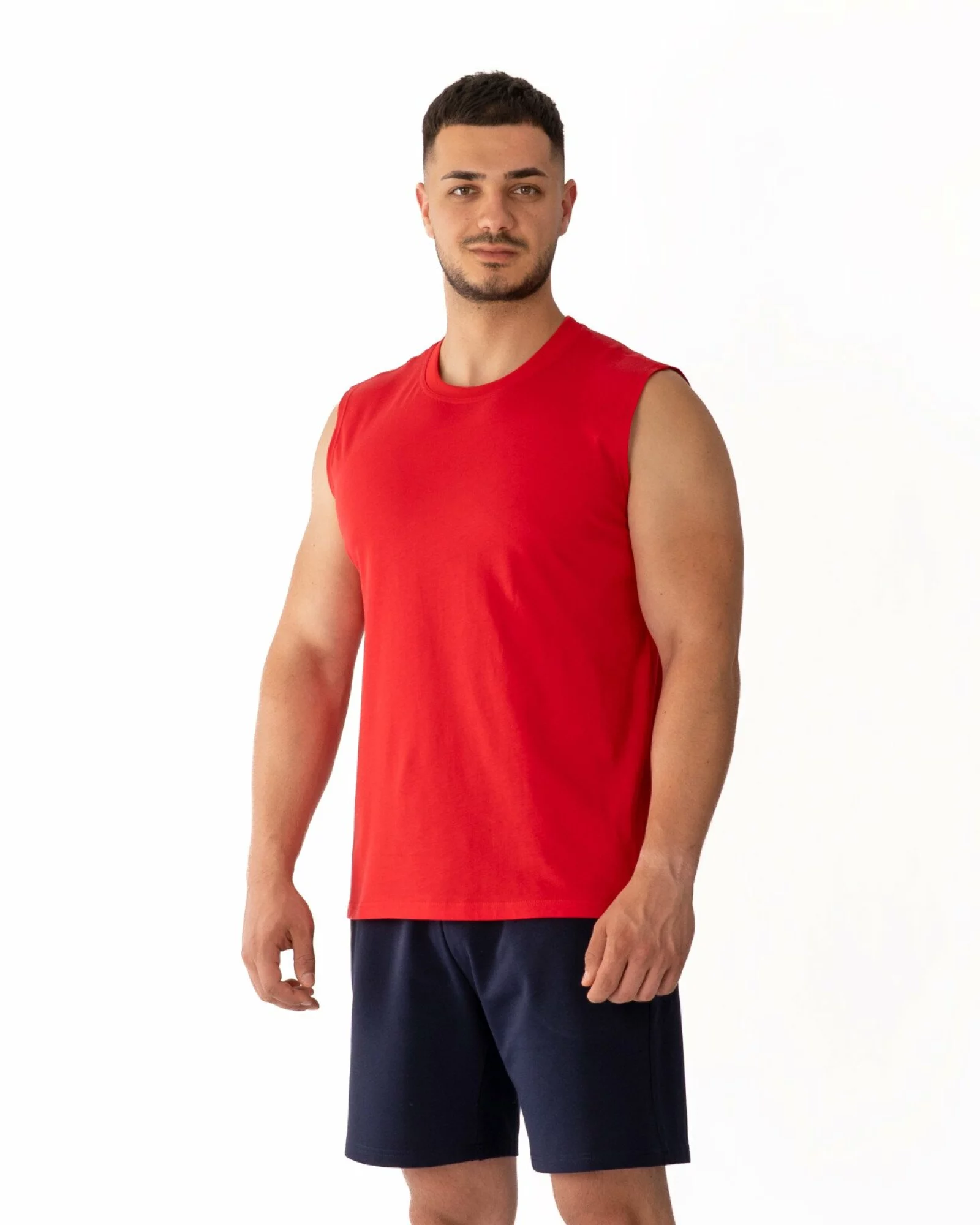 Tricou fără mâneci bărbați roșu bumbac
