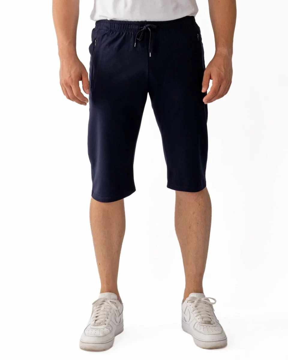 Pantaloni scurți bleumarin model clasic, buzunare cu fermoar