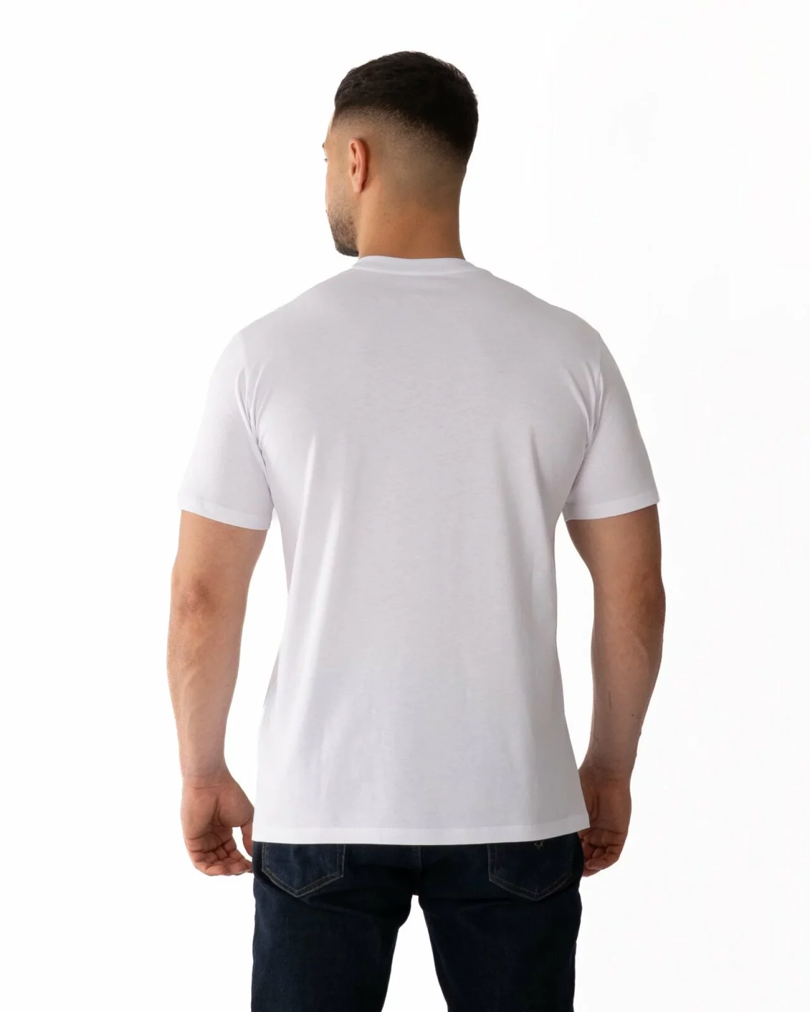 Tricou simplu bărbați alb din bumbac, decolteu în V