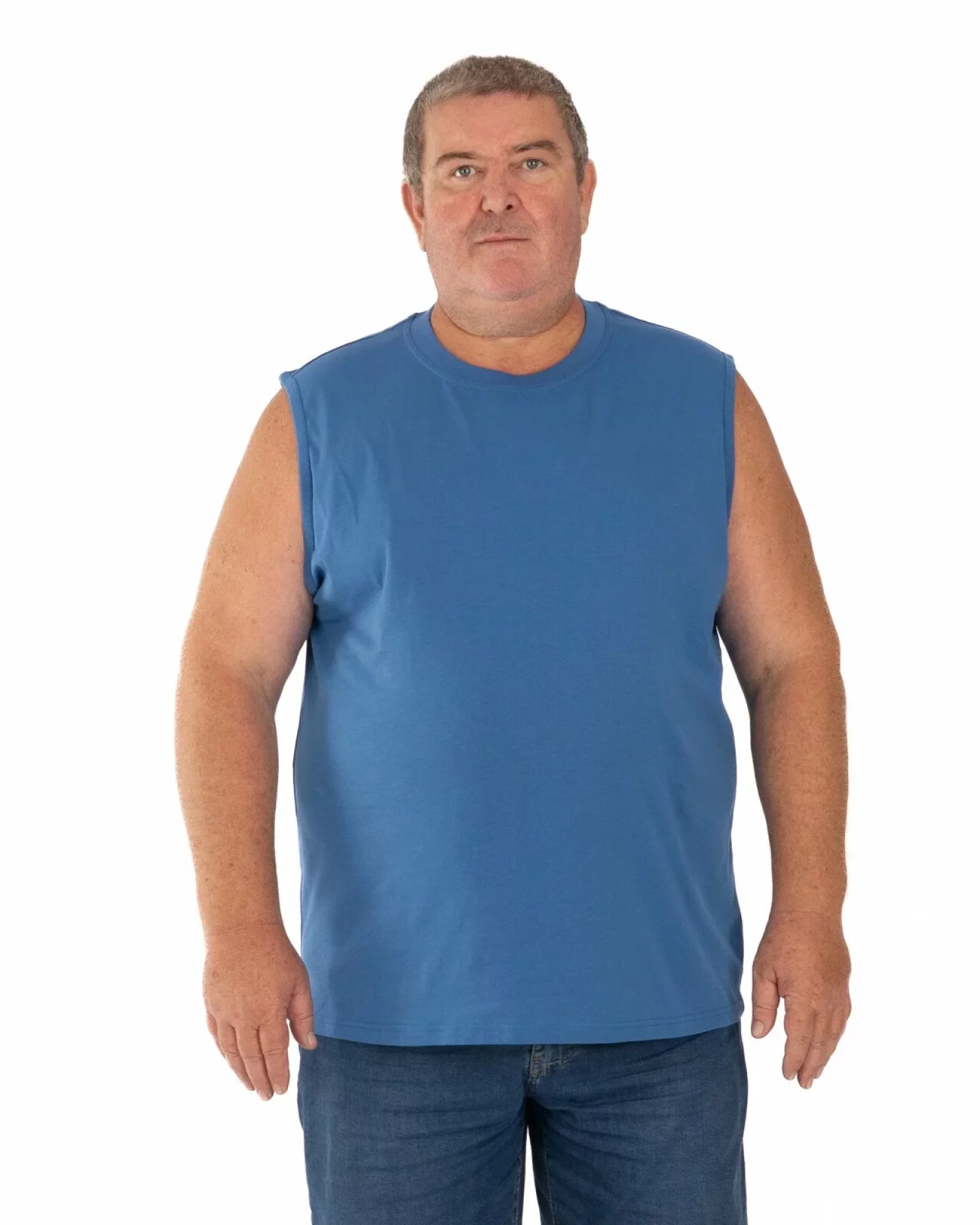 Tricou fără mâneci bărbați mărimi mari albastru, din bumbac