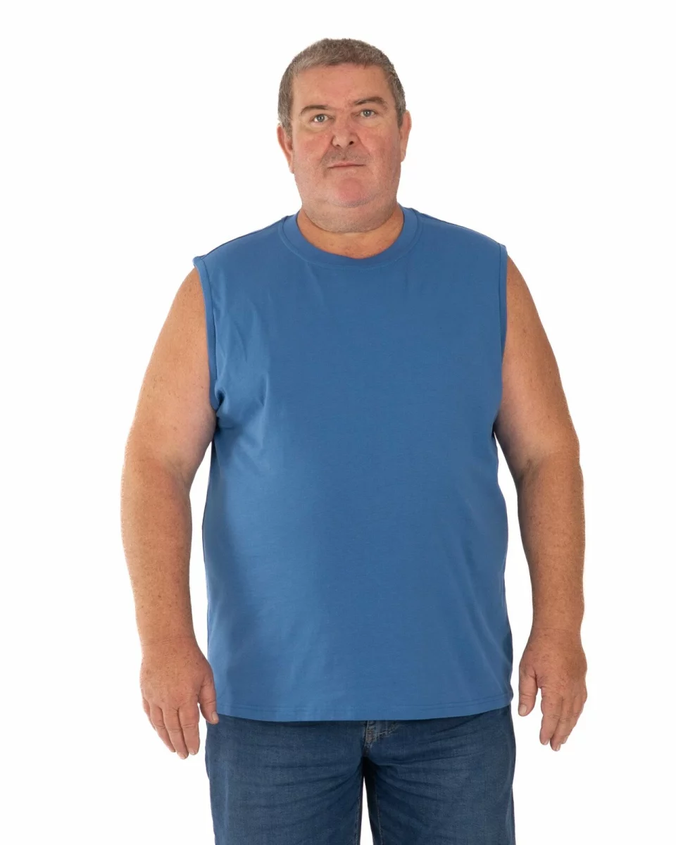 Tricou fără mâneci bărbați mărimi mari albastru, din bumbac