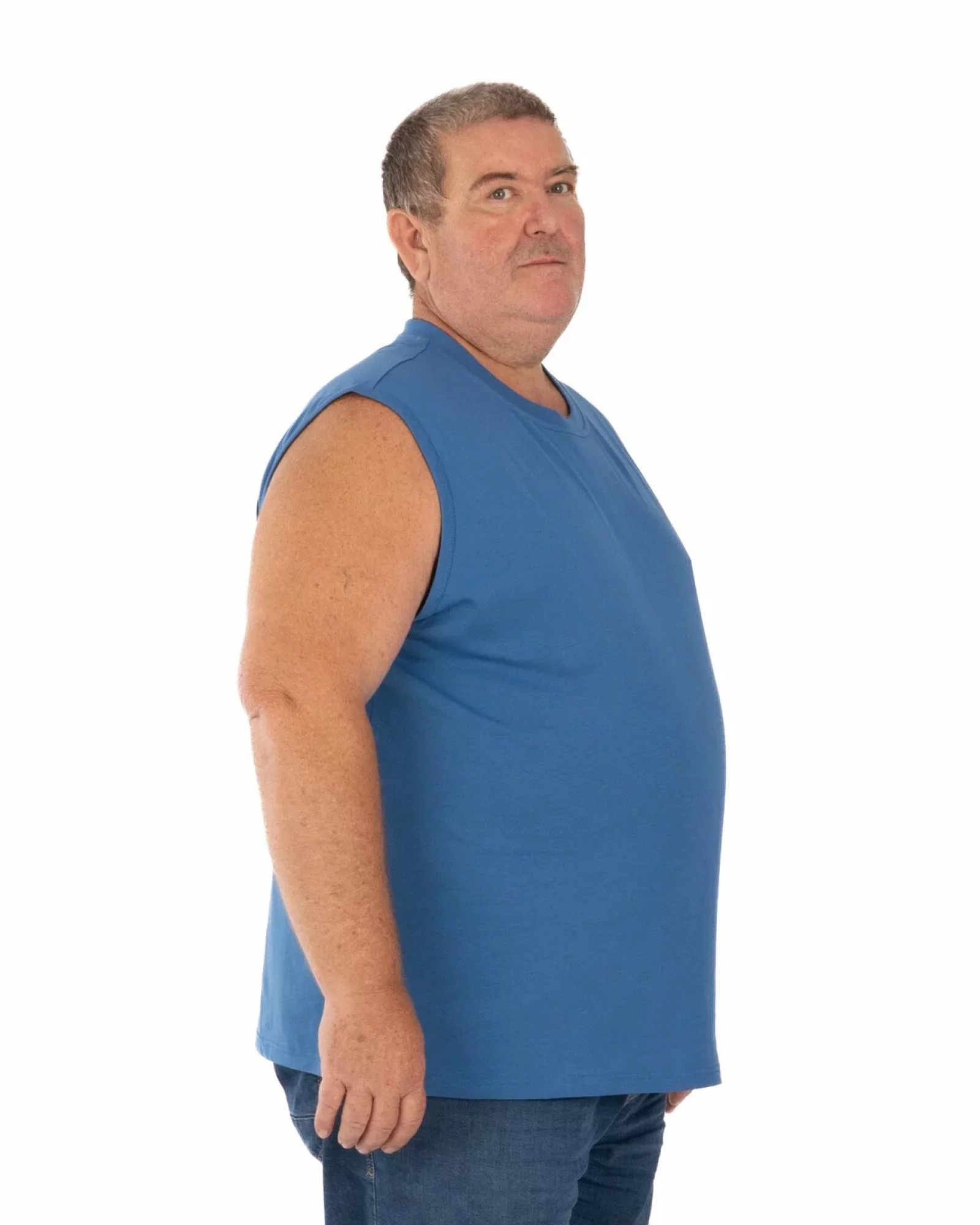Tricou fără mâneci bărbați mărimi mari albastru, din bumbac